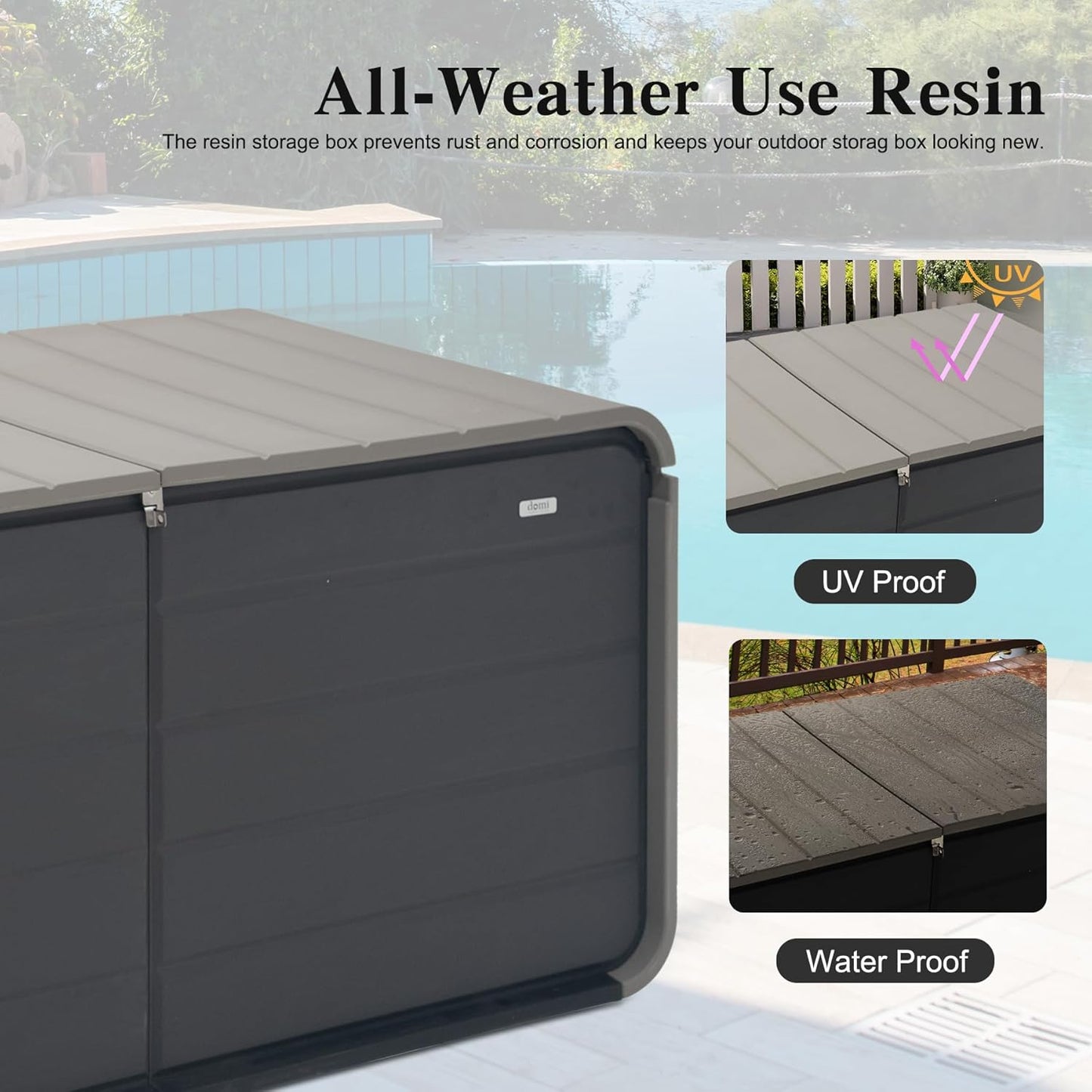 Domi 160 Gallon Resin Deck Box, Waterproof & UV-Resistant Outdoor Large Storage Box Lockable Storage Bin for Patio Cushions Pool Supplies Garden Tools and Delivery Storage