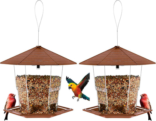 Bird Feeders for Outdoors Hanging Bird Feeder Wild Birds Seed, Brown 2 Pack