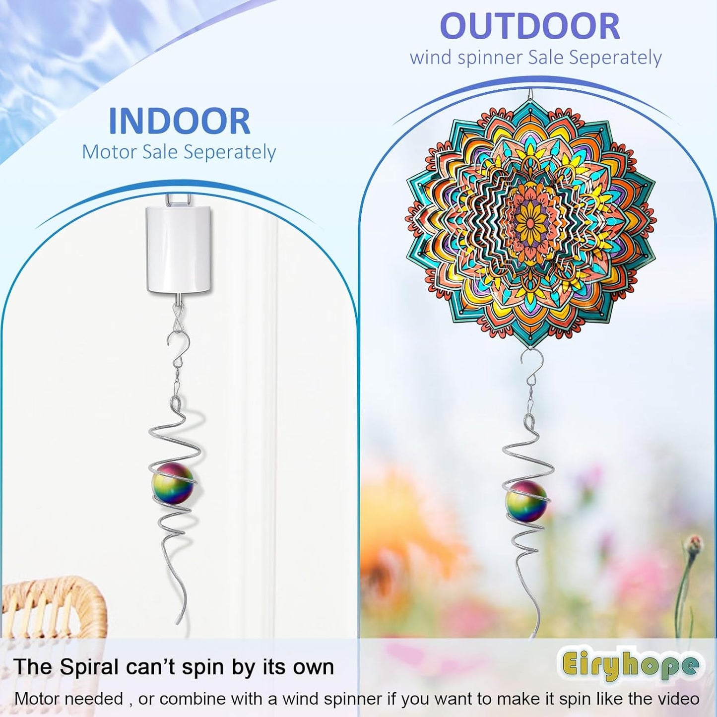 Gazing Ball Spiral Tail, Wind Spinner Stabilizer with Multi Color Sphere & Swivel Hook, Sun Catcher 11" Tail and 2" Stainless Steel Orb, Indoor Outdoor Garden Decor, Creative Gifts 13 inch