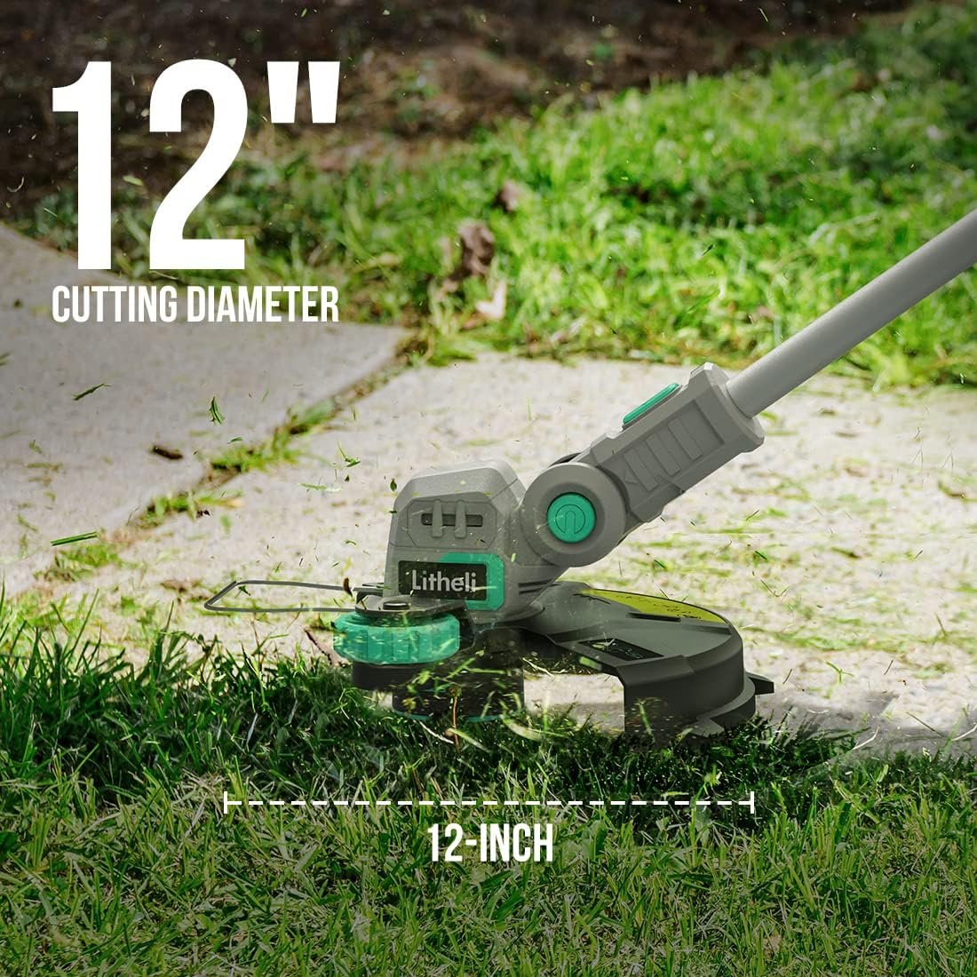 Litheli 12.1 Inch Cordless String Trimmer/Edger, 20V Weed Wacker Eater Battery Powered Grass Trimmer with Auto-Feed for Lawn Trimming/Edging, with 2.0Ah Battery and Charger Included