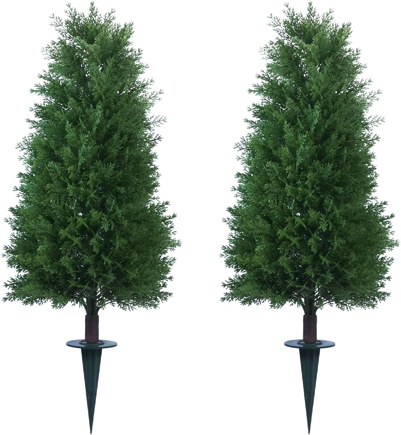 3FT Artificial Cedar Topiary Ball Trees with Ground Spike, 2 Pack UV Resistant Artificial Shrubs, Fake Evergreen Artificial Plant Brush for Indoor Outdoor Front Porch Garden