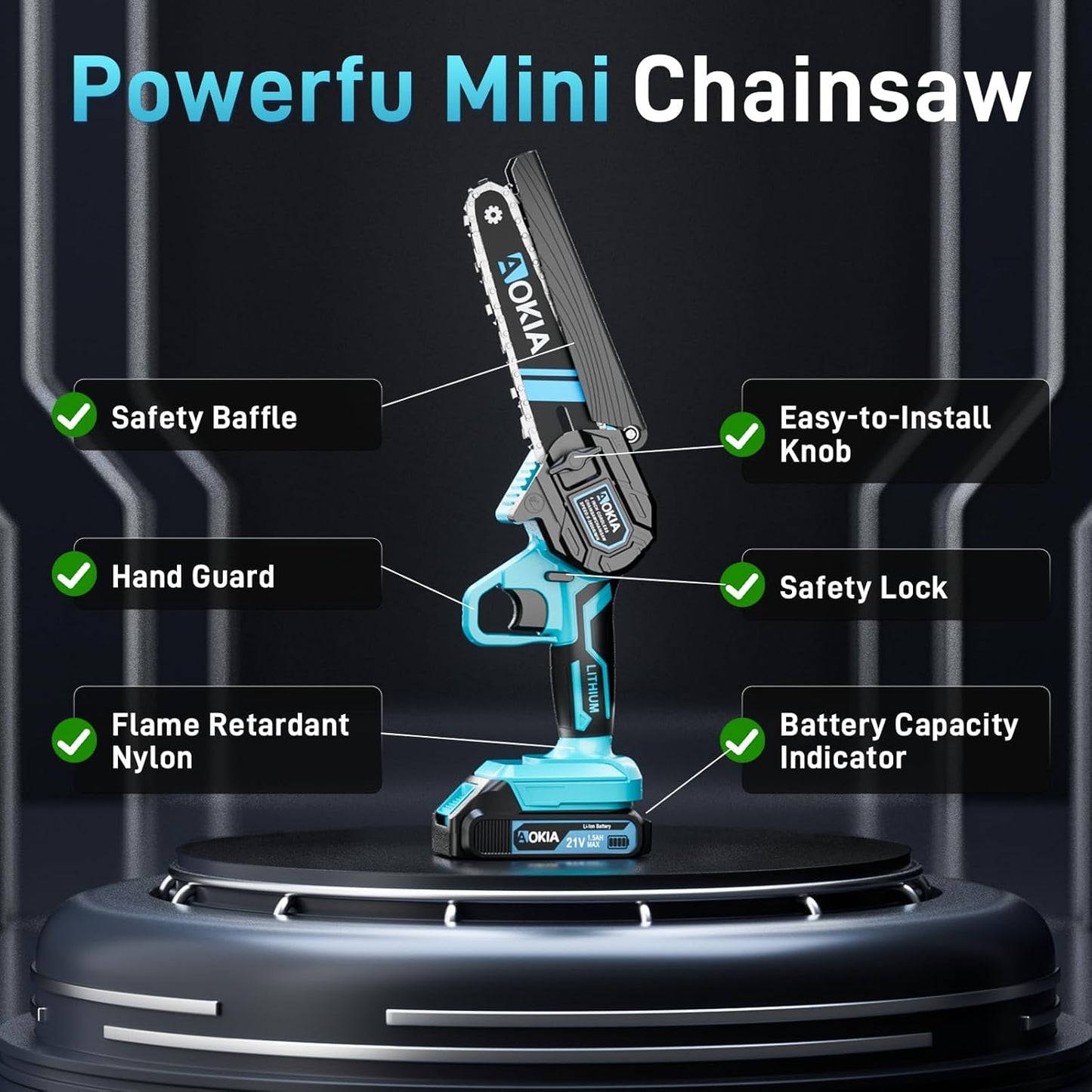 Cordless Mini Chainsaw 21V,6In Electric Chainsaw,Handheld & Portable Power Chain Saw for Tree Trimming Pruning Garden & Yard Work,2 Battery Chain Saw Gifts for Men Women Dad Blue