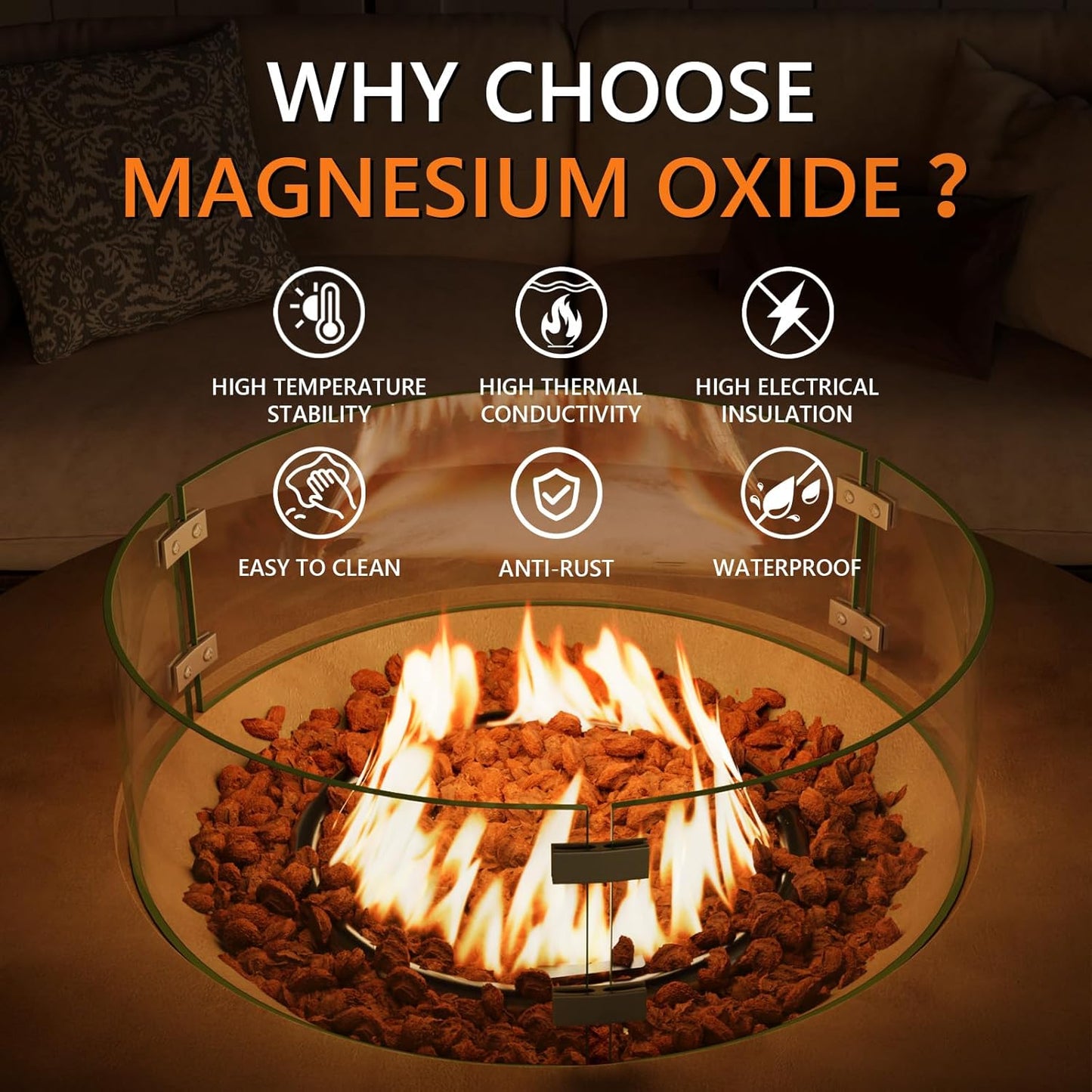 COSIEST 31.5-inch Round Fire Pit, Magnesium Oxide Outdoor Propane Fire Table, CSA Certified, 40,000 BTU Stainless Steel Burner, Free Lava Rocks, Fits 20lb Tank Inside