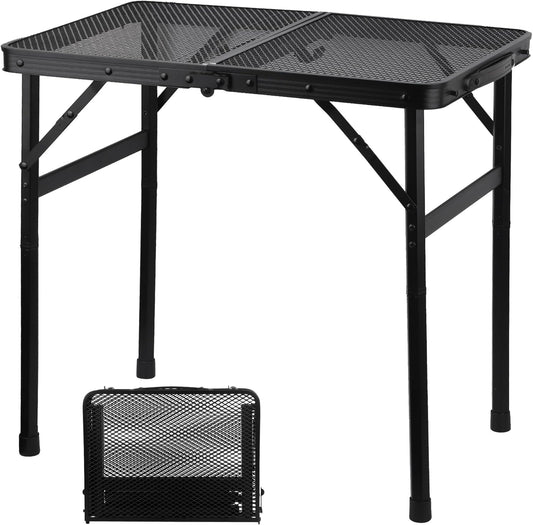 Camping Table with Mesh Desktop, Lightweight & Portable Small Folding Grill Table, Height Adjustable Metal Outdoor Table for Camp, Cooking, BBQ, RV, Picnic-2 FT Black