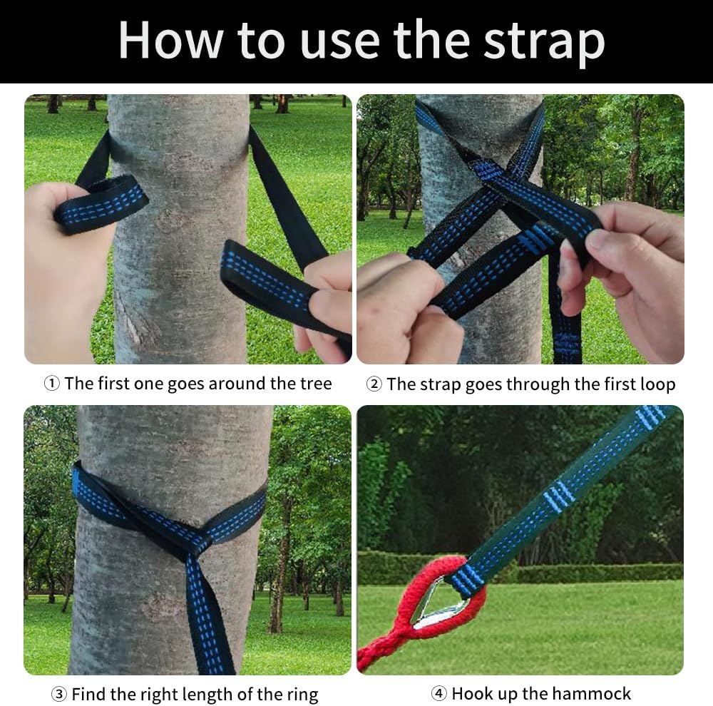 Durable Hammocks 660 Lbs Capacity, Camping Essentials Hiking Gear Accessories Max 2 X Tree Straps & Carabiners & Duckbilled Buckle & Thicker Rope & Portable Carrying Bag Included (Blue)