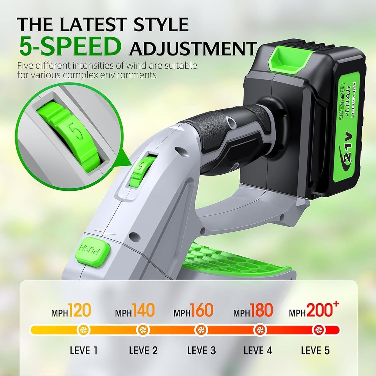 Electric Leaf Snow Blower Cordless, 900,000 RPM, 2 x 4.0Ah Batteries & Charger, Handheld for Lawn Care, 5 Speed, Lightweight for Yard, Patio, Outdoor Use (Gray)