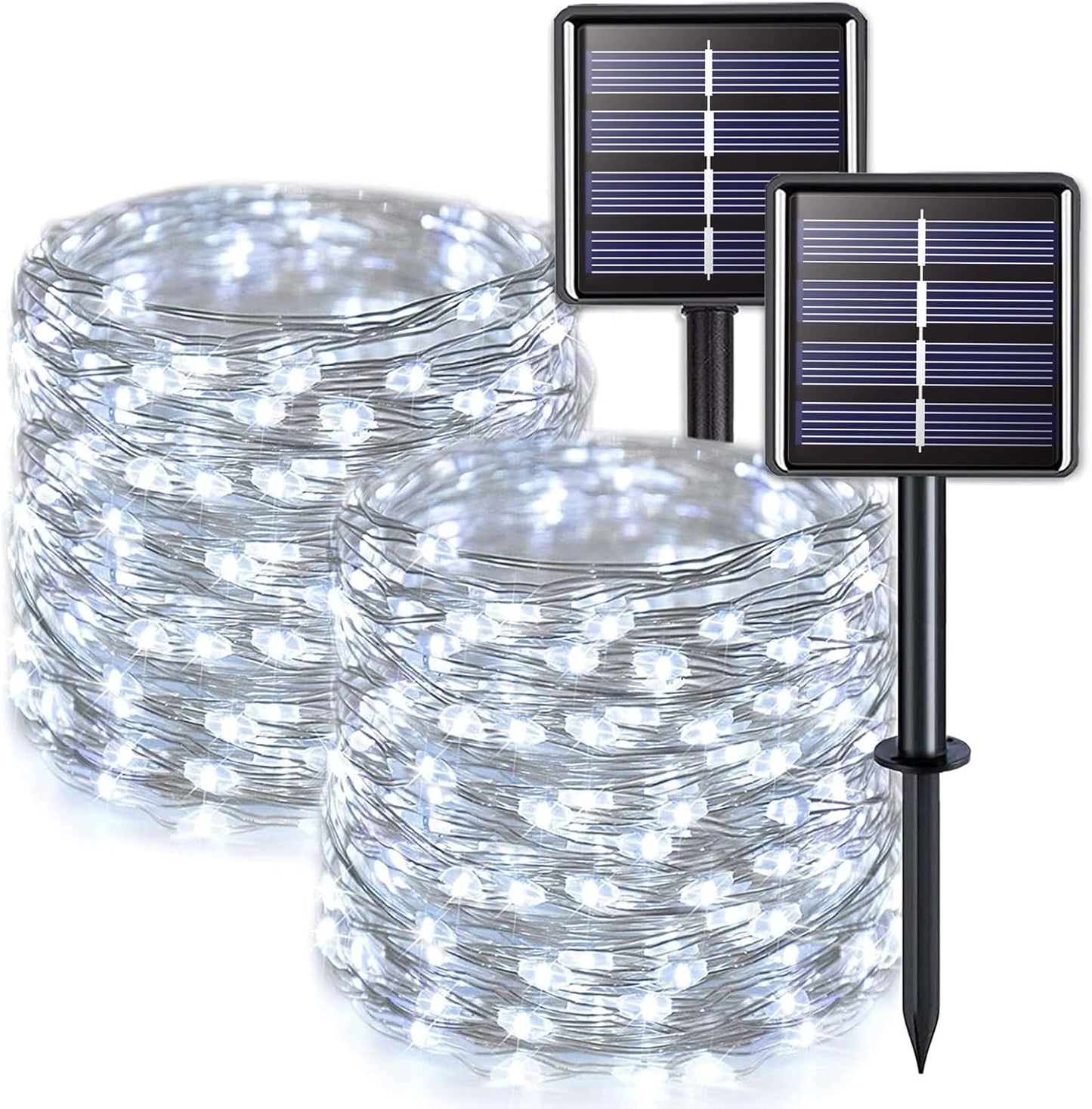 JMEXSUSS 2 Pack Solar String Lights Outdoor Waterproof, Each 33FT 100 LED Solar Lights Outdoor, 8 Modes White Fairy Light for Outside Yard Tree Patio Garden Wedding Christmas Decorations