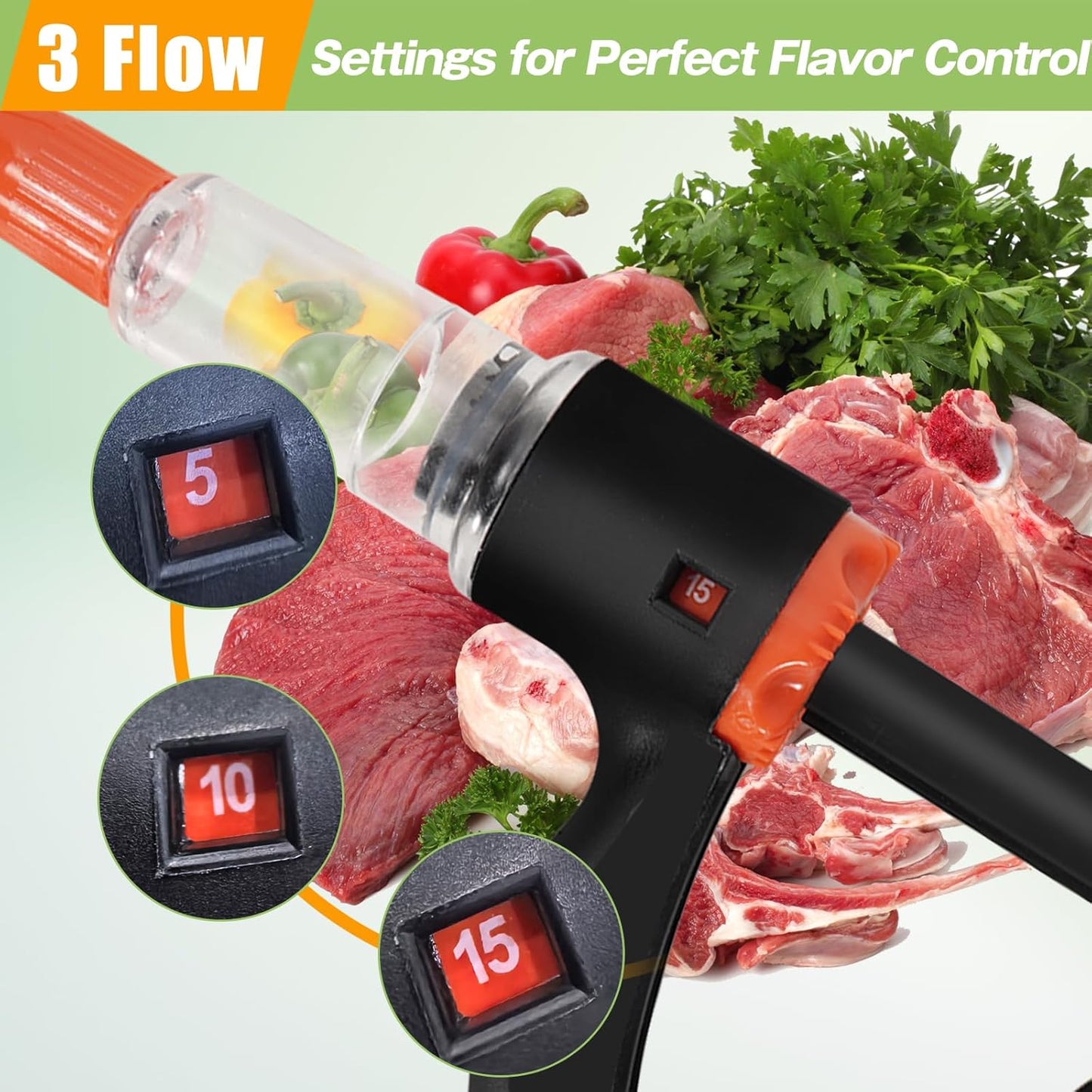 Premium Marinade Injector Syringe – Adjustable Flow (5ml/10ml/15ml), 4 Stainless Steel Needles, Meat Injector for Turkey, BBQ, Chicken, Beef, Pork, Brisket, Smoking & Holiday Cooking