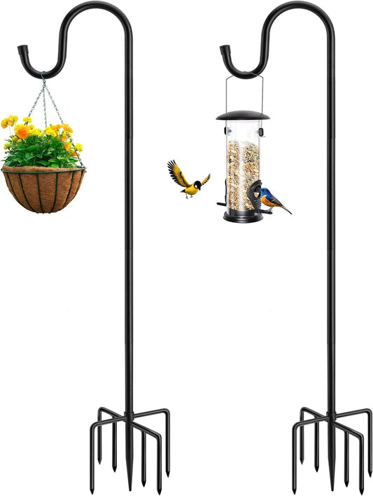 84" Shepherds Hooks for Outdoor, Heavy Duty Garden Bird Feeder Pole Hanging Bird Feeder, Solar Light Lanterns, Outdoor Plant Hanger Hook with 7 Base Prongs, 2 Packs