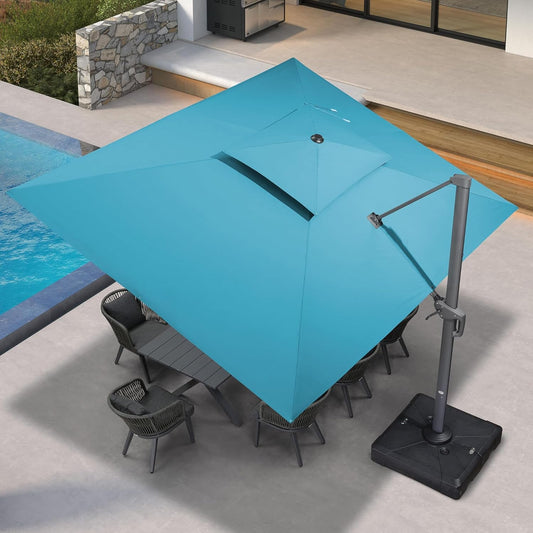 PURPLE LEAF 10' X 13' Outdoor Cantilever Umbrella Large Patio Hanging Double Top Rectangle Tilting Offset Umbrella with 360-degree Rotation for Outdoor Patio Pool Deck Turquoise Blue