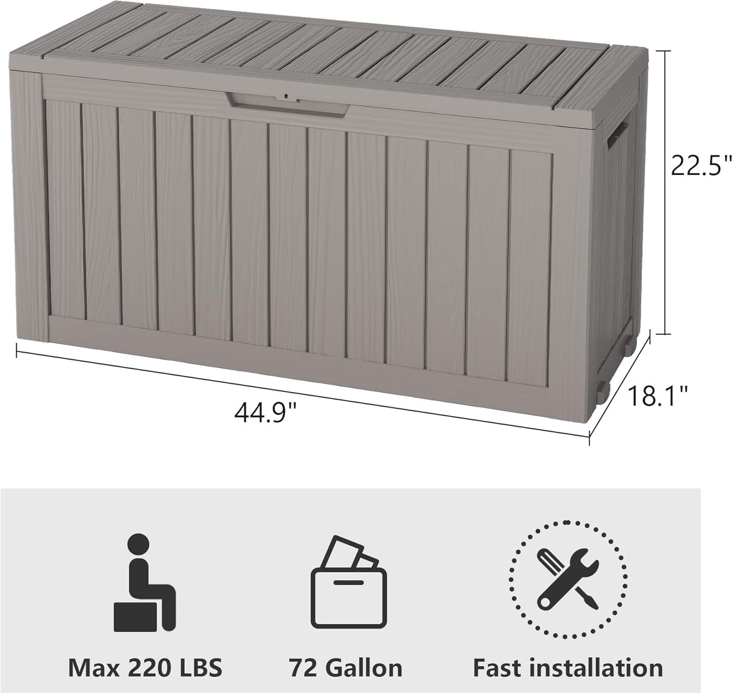 NUNU LAB 75 Gallon Outdoor Storage Box,Resin Large Sturdy Deck Box, Backyard Outside Storage Box Waterproof with Double Wall Panels,Garden Box,Package Delivery Outdoor Hose Storage Bin