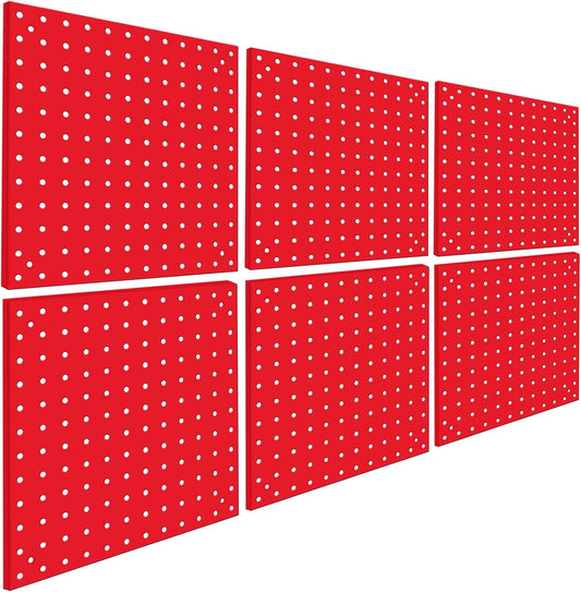 6 Pack Steel Peg Board,Universal 1/8 and 1/4 Pegboard Accessories,Ideal for Garage Tool Storage, Office Organization, Craft Room, Kitchen etc. (Red, 6-12X12)