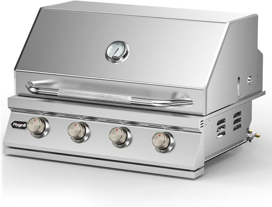 Hygrill 32-Inch Built In Grill, Stainless Steel 4-Burner Grill Head for Outdoor Kitchen, Natural Gas