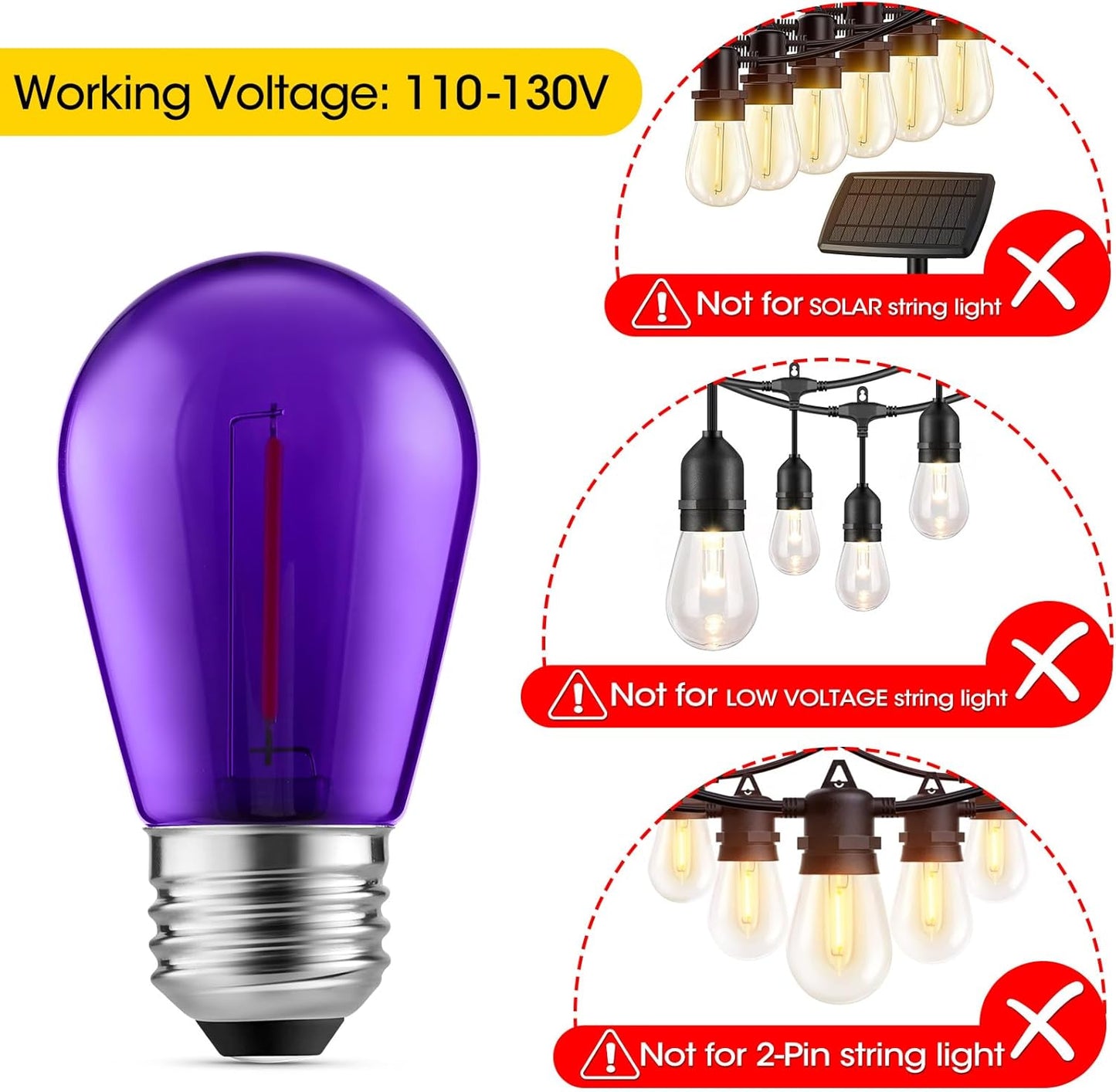 Meconard S14 Purple and Orange LED Light Bulbs, 24Pack 1W Plastic Shatterproof Waterproof LED Bulbs for Indoor Outdoor String Lights, E26 Base, Halloween Decoration, String Light Replacement Bulbs