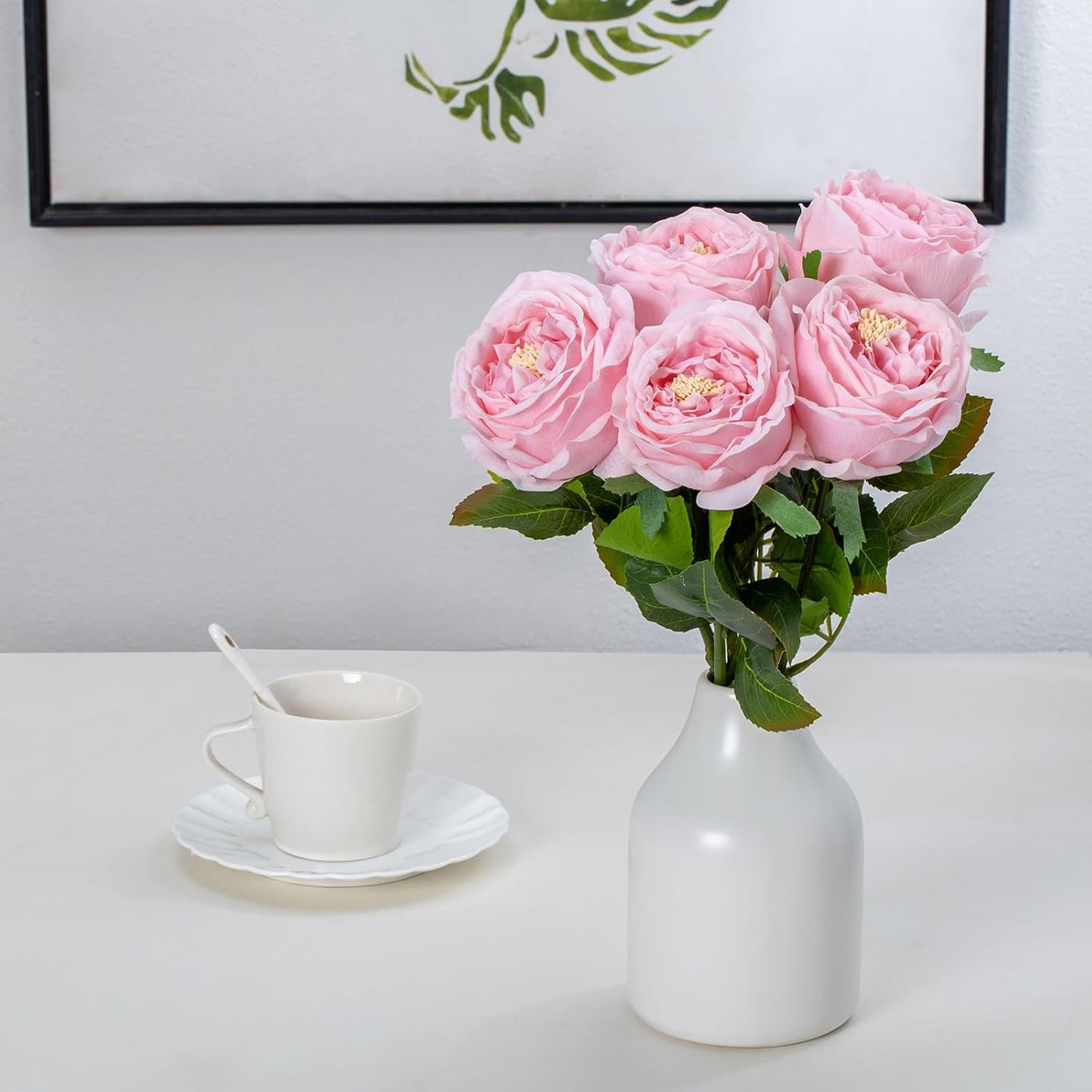 DuHouse 5Pcs Silk Roses Fake Pink Roses with Stems Real Touch Rose Artificial Flowers for Arrangement Wedding Party Home Decoration