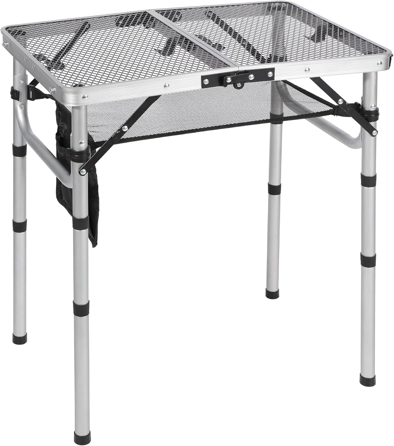 REDCAMP Small Folding Grill Table for Outside, 2Ft Lightweight 4 Height Adjustable Portable Metal Table with Mesh Desktop, Outdoor Table for Camping Picnic Beach and BBQ, Silver