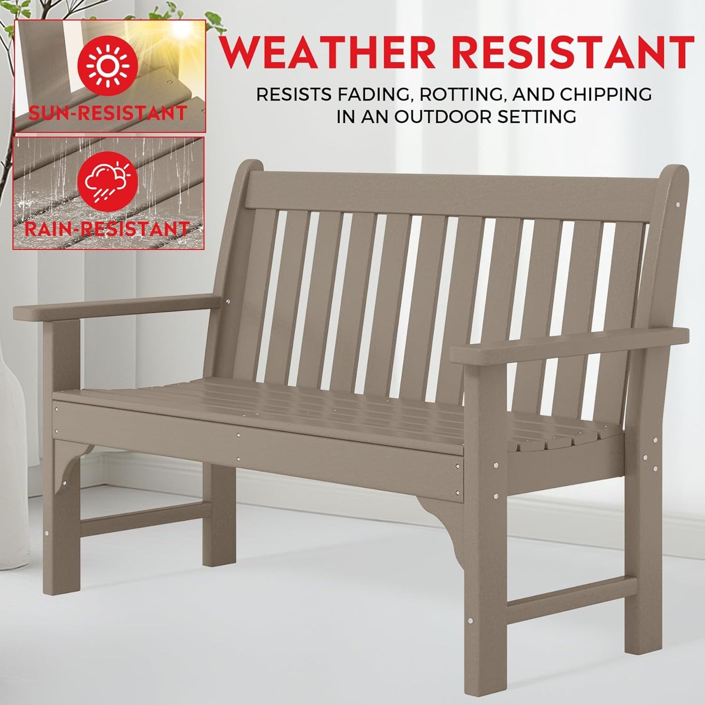 Garden Bench, Farmhouse Park Front Porch for Entryway Bench Outdoor Seating Low Bench Patio Bench Outside/Indoor, Weathered Wood