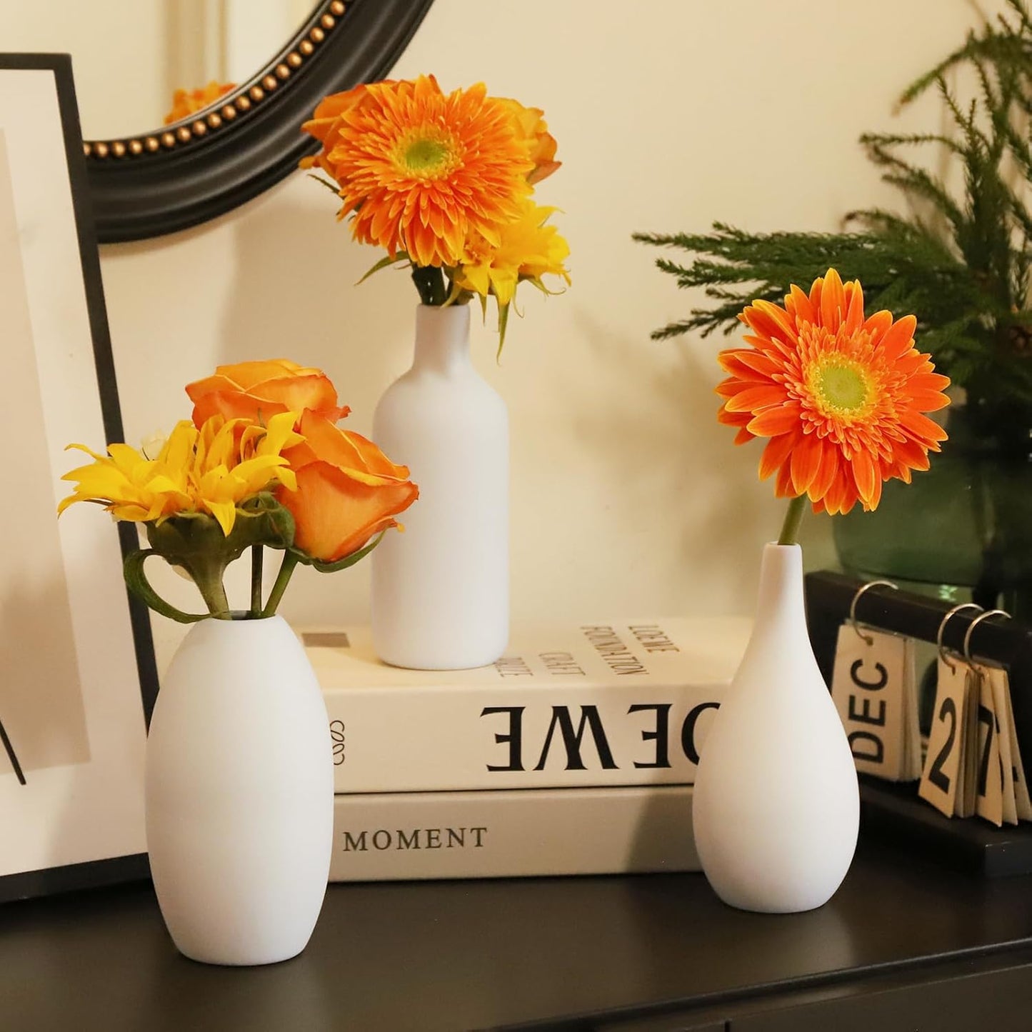 Ceramic Vase for Decor, White Boho Ceramic Vase in Bulk Small Boho Vases Set for Home Modern Minimalist Farmhouse Decoration White Bud Vases for Shelf Decor, Table, Bookshelf (Set of 9)