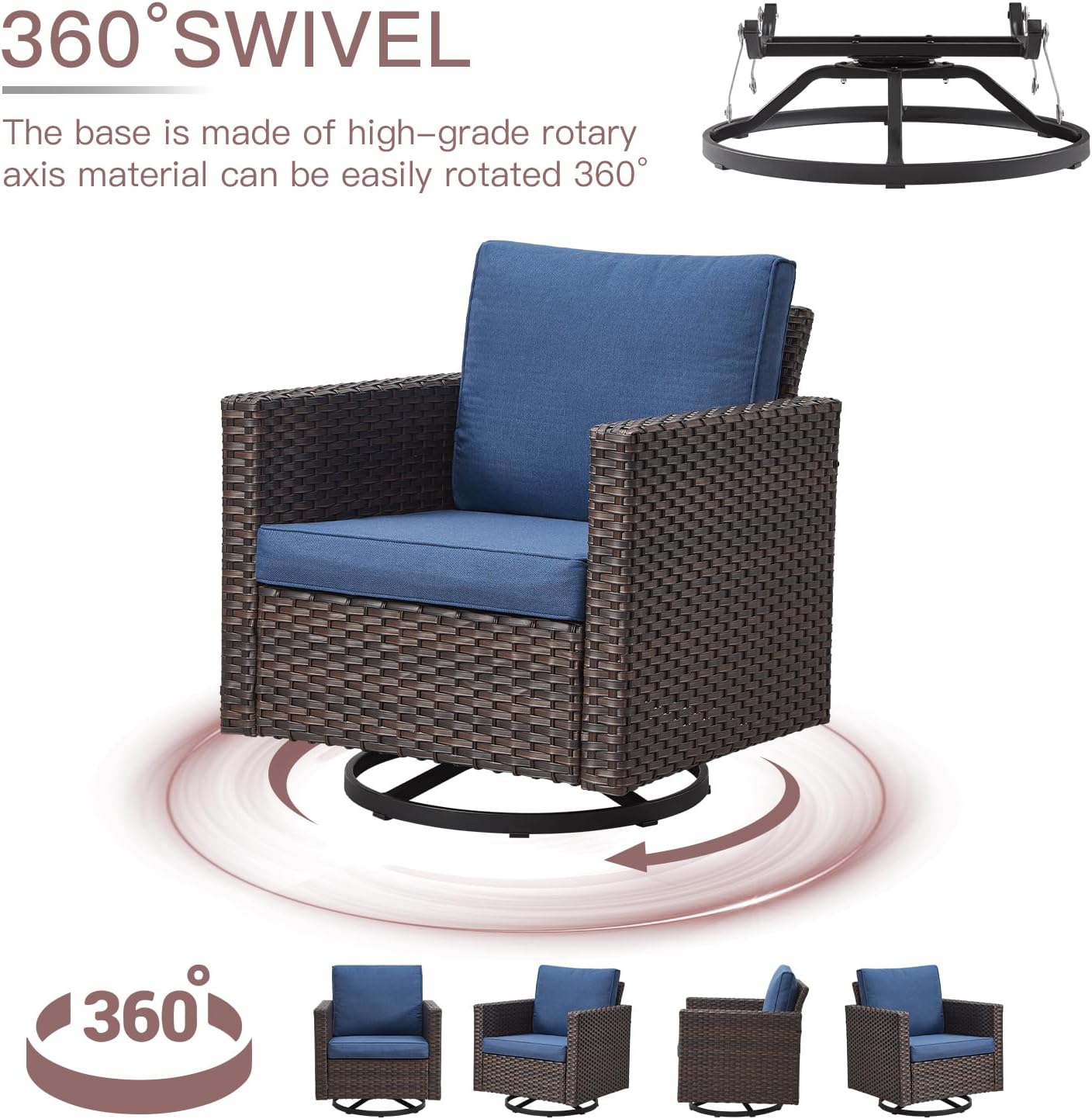 HUMMUH Outdoor Swivel Chairs Set of 2,PE Wicker Patio Furniture Rocker Glider Chairs for Porch Balcony Deck Garden