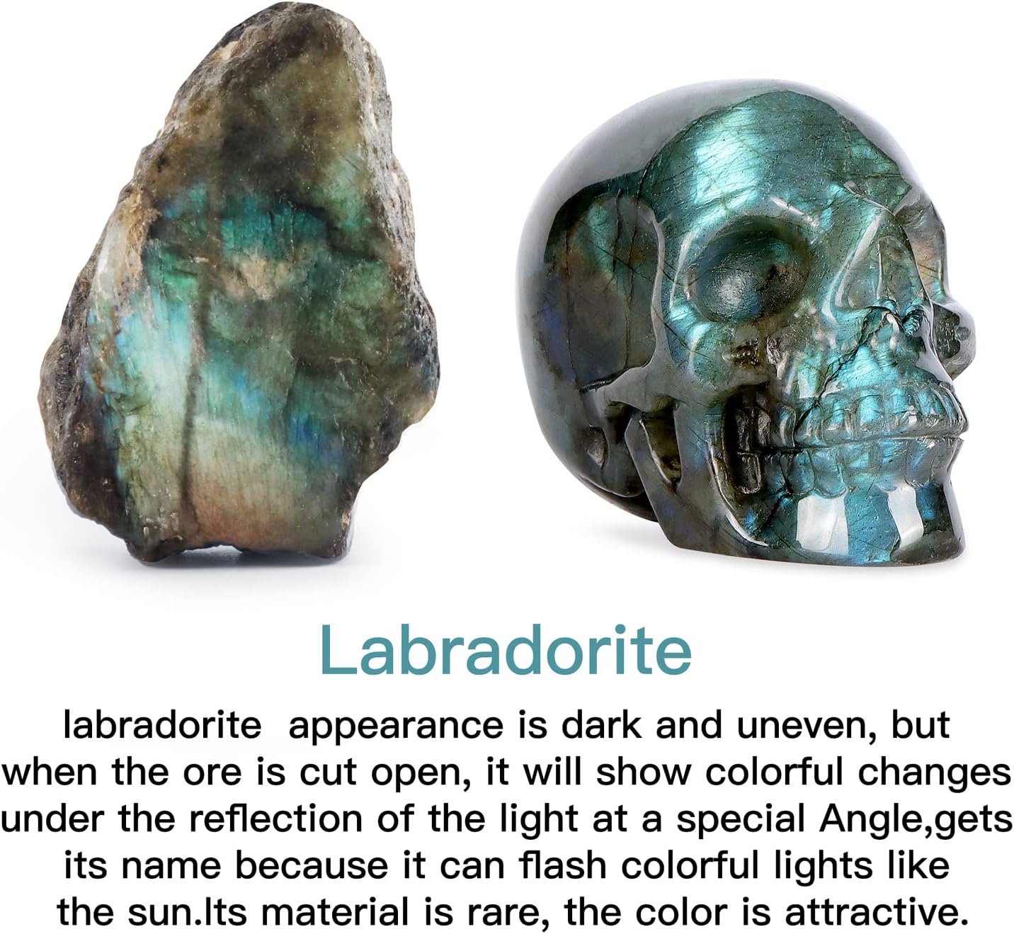 3" Labradorite Crystal Skull Figurine Decor Healing Stones Carved Luminous Stone Skull Head Statue Sculpture Ornaments