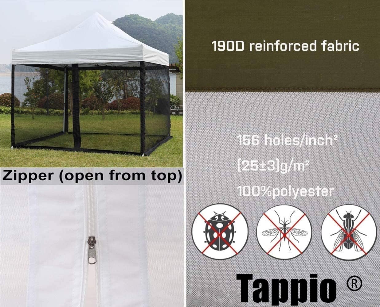 10x10 Mosquito Net with Zipper for Patio Camping Gazebo and Canopy Tent, Outdoor Gazebo Replacement Mosquito Netting Tent Screen Wall, Ultra Fine Mesh(Only Net No Frame)
