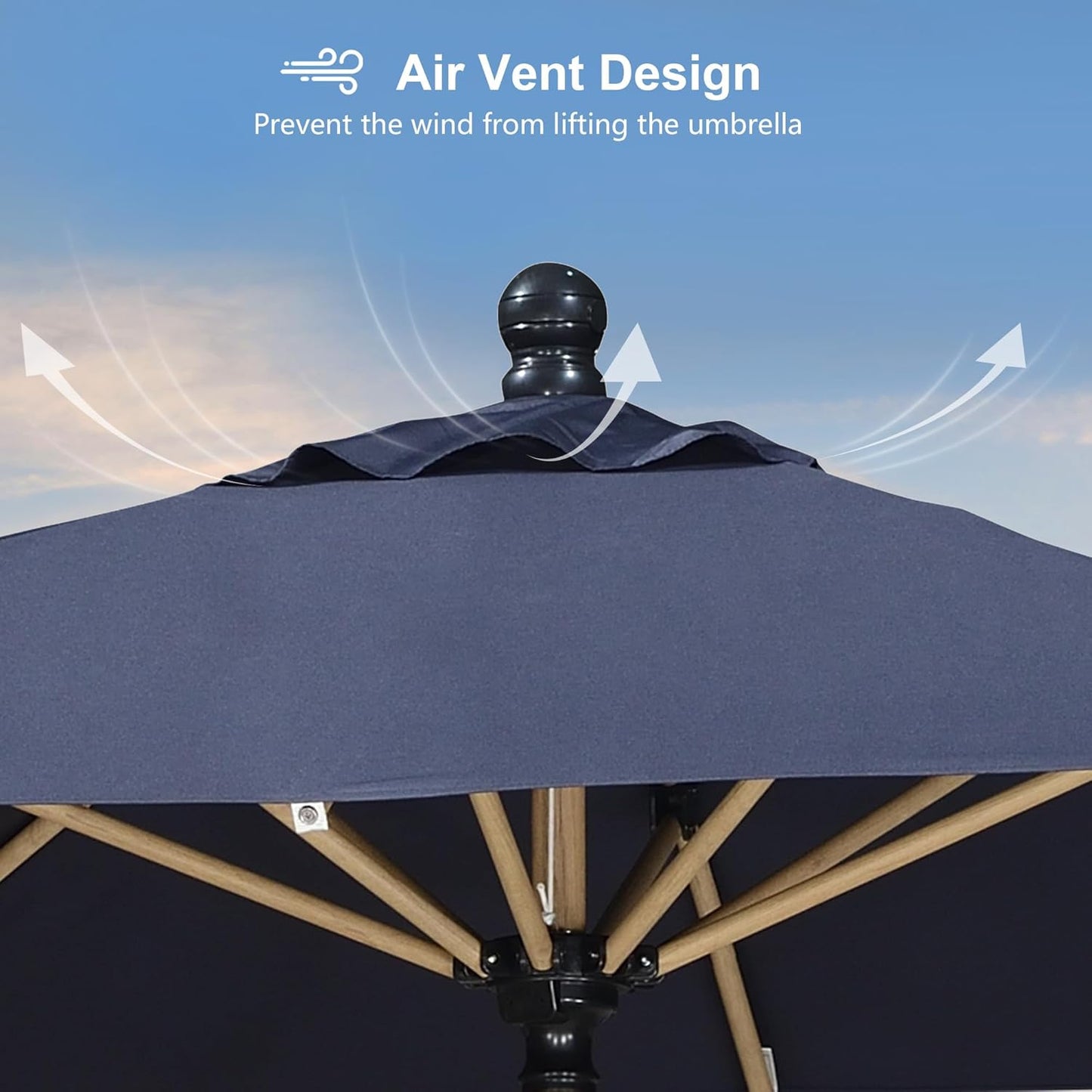 PURPLE LEAF 9' x 11.5' Patio Umbrella with Base Outdoor Umbrella Market Umbrella with Crank & 8 Ribs Aluminum Rectangular Table Umbrella Outdoor Patio for Backyard, Navy Blue