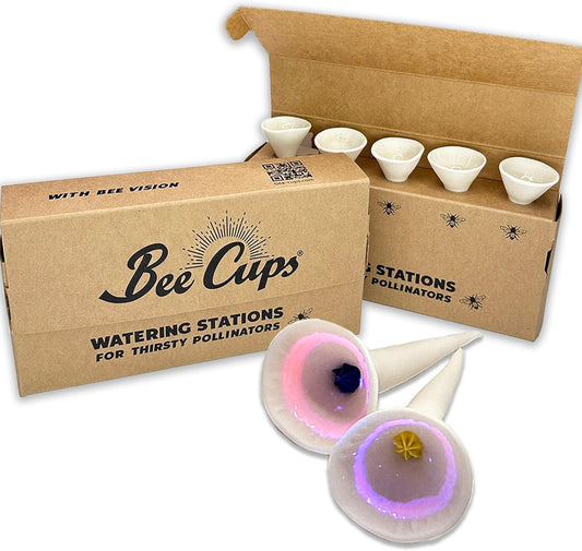 5 Pack, Bee Watering Station, 100% Handmade Porcelain, Bee and Butterfly Feeder for Garden, Outdoor Feeders for Thirsty Pollinators, Plastic Free, Pollinator Attracting Glaze (5, White)