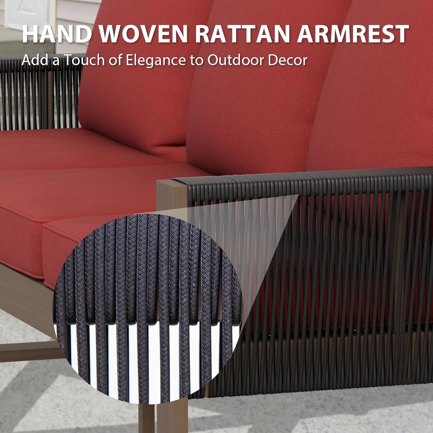 EAGLE PEAK Natural Wood Outdoor Patio Furniture, Cedar Furniture, Conversation Set, Outdoor Seating for Deck Patio Porch, Sofa, 2 Chairs & 2 Ottomans, 5 Pieces, Brown/Red