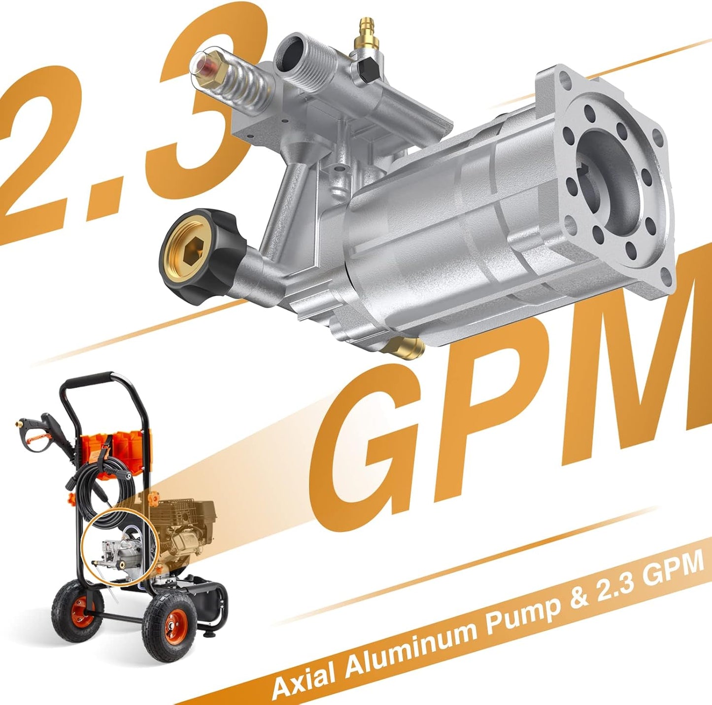 3500PSI Gas Pressure Washer, 2.3GPM Gas Powered High Pressure Washer with 209CC Engine, 4 Adjustable Nozzles, 25 ft High Pressure Hose for Cleaning Walls, Terraces, Vehicles, Gardens (Orange)