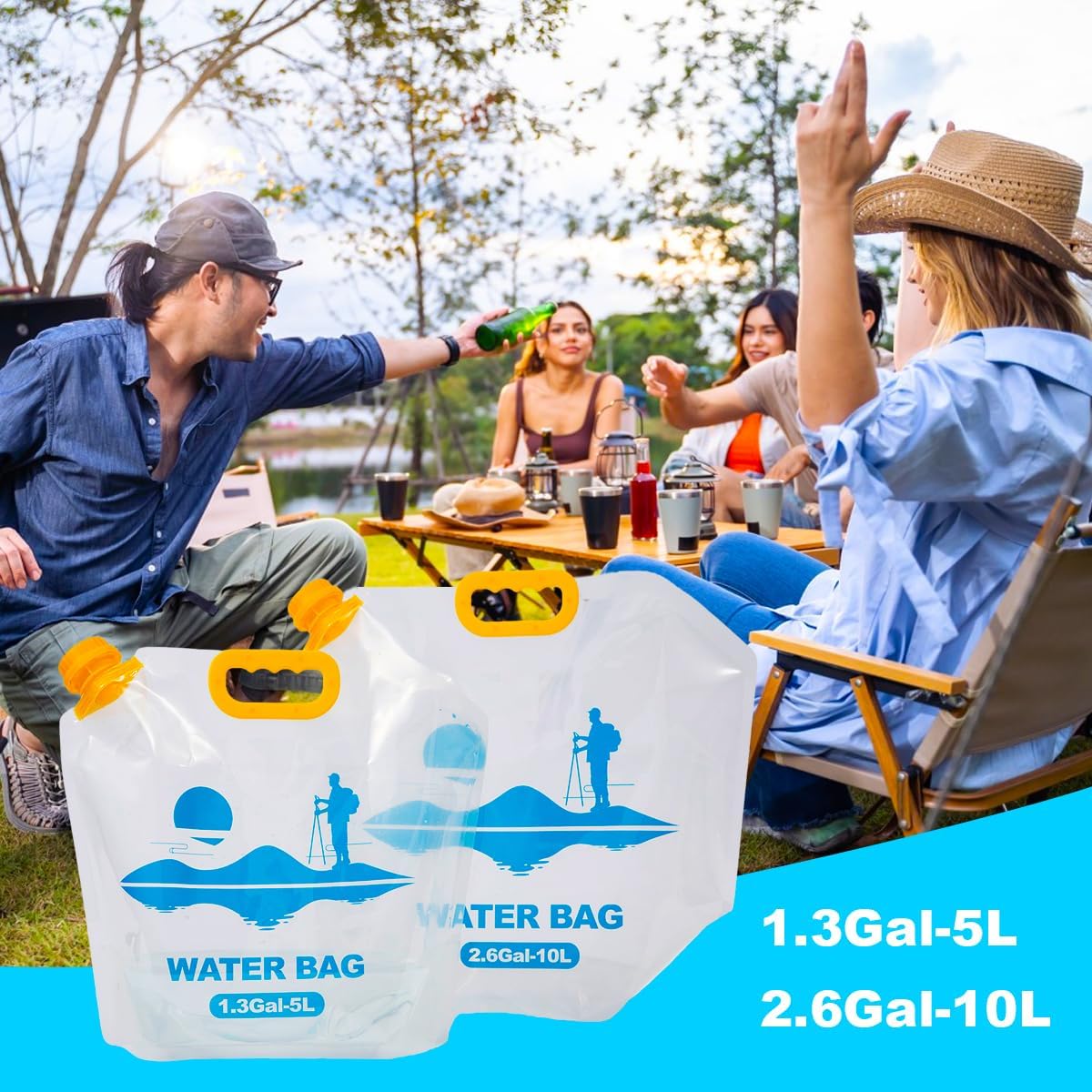 Collapsible Emergency Water Container Bag,WaterStorageCube,Flat Folding,BPA Free Food Grade,Clear Plastic Storage Jug for Camping Hiking Backpack,No-Leak Freezable,Water Bottle 2.6 Gallon/2pcs