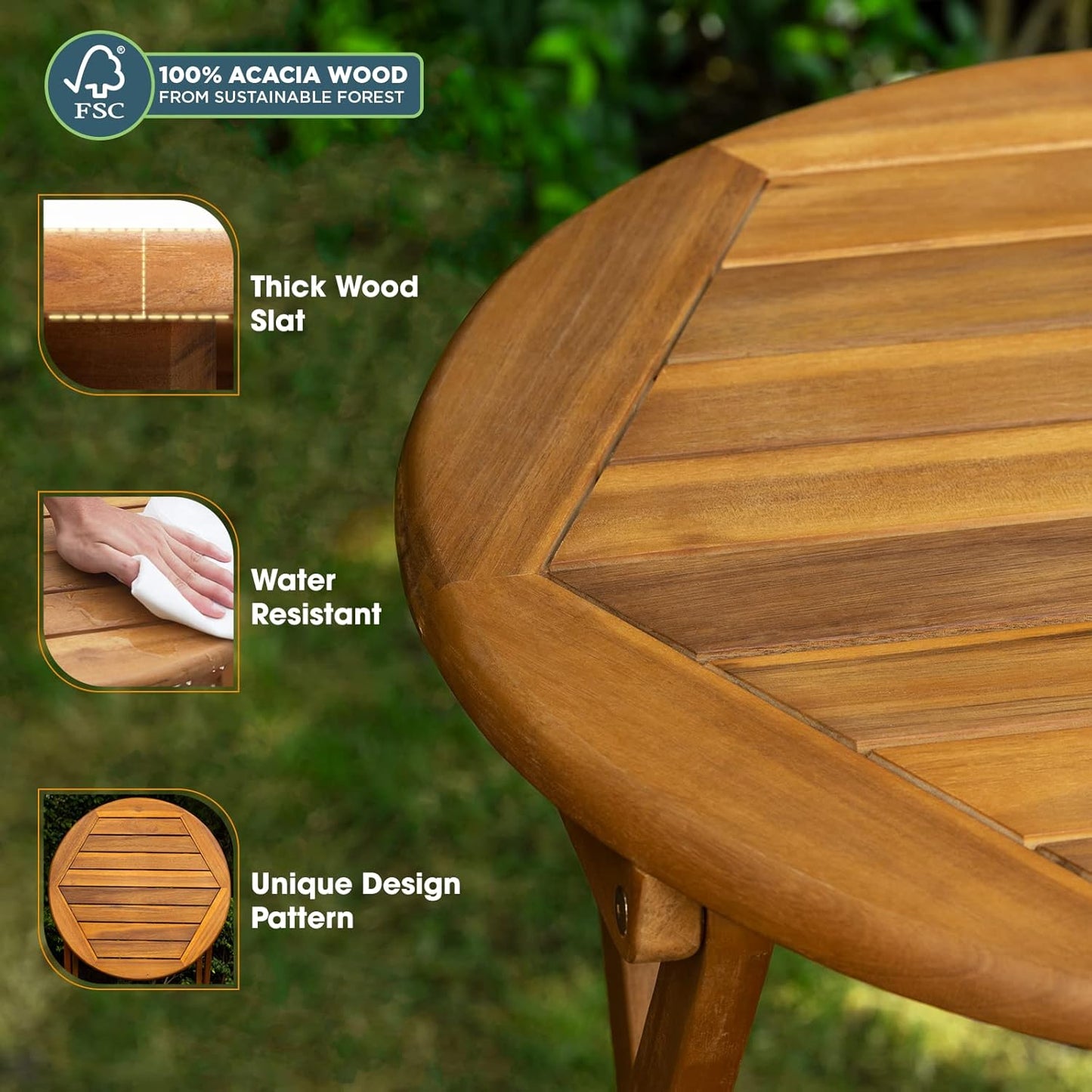 IDZO Wood Rope Design Heavy Duty 400lbs Capacity Patio Bistro Set 3 Piece Outdoor, Folding Chairs with Elegant