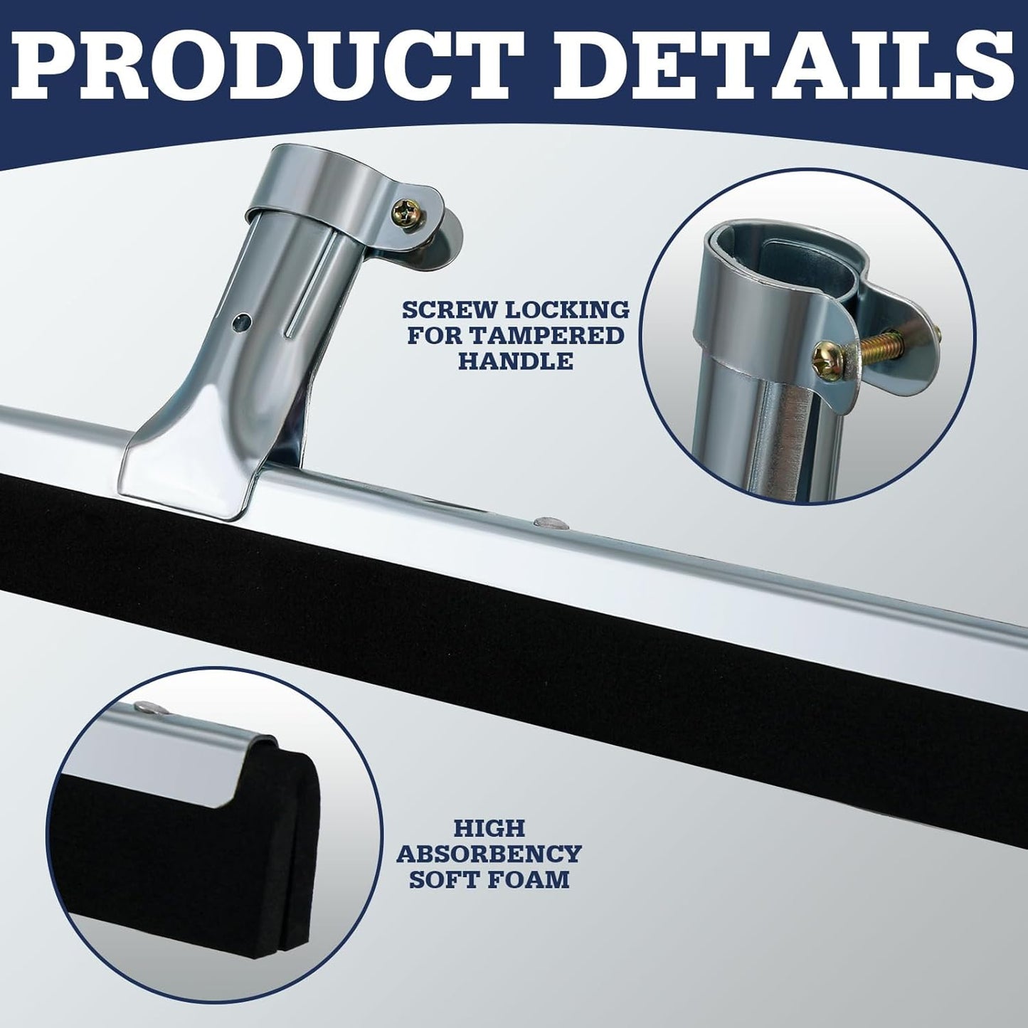 Lasnten 2pcs Double Foam Floor Squeegee for Concrete Industrial Floor Scrubber Stainless Steel Cleaning Squeegee with Rubber Heavy Duty Broom EVA Foam Blade for Garage Window Pool (22 Inch)