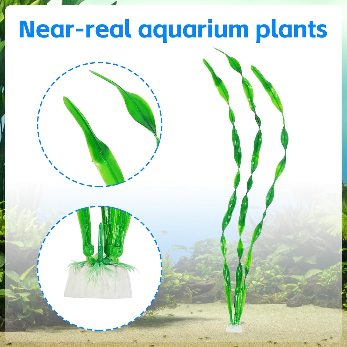 AQUANEAT Fish Tank Artificial Plants, Aquarium Plastic Seaweed Decorations, 23.5Inch Tall Fake Green Accessories, 10 Packs
