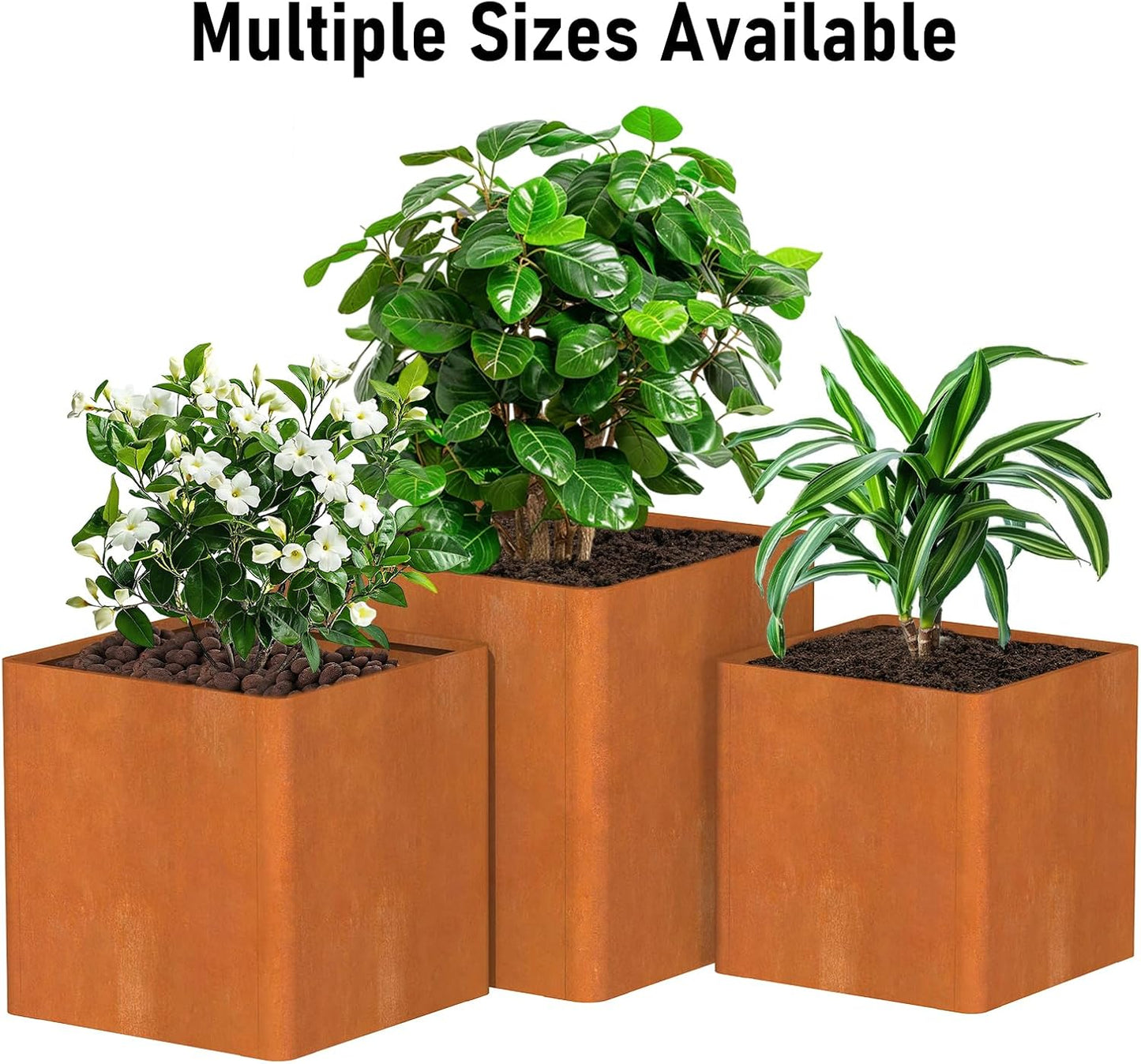 Corten Steel Large Square Planter 26"x26"x26, Cube Metal Planter Pot with Drainage Holes for Outdoor, Large Flower Pots for Patio Deck and Yard