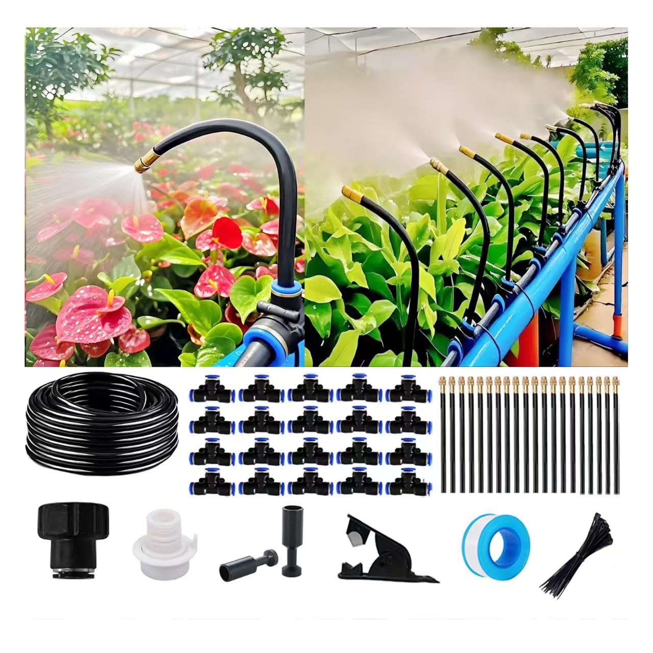 Drip Irrigation Kit Automatic Watering System for Potted Plants, 360 Degree Adjustable Copper Micro Sprinklers, Quick Connect Tubing Fittings for Garden, Lawn, Patio, Balcony(20 Nozzles)