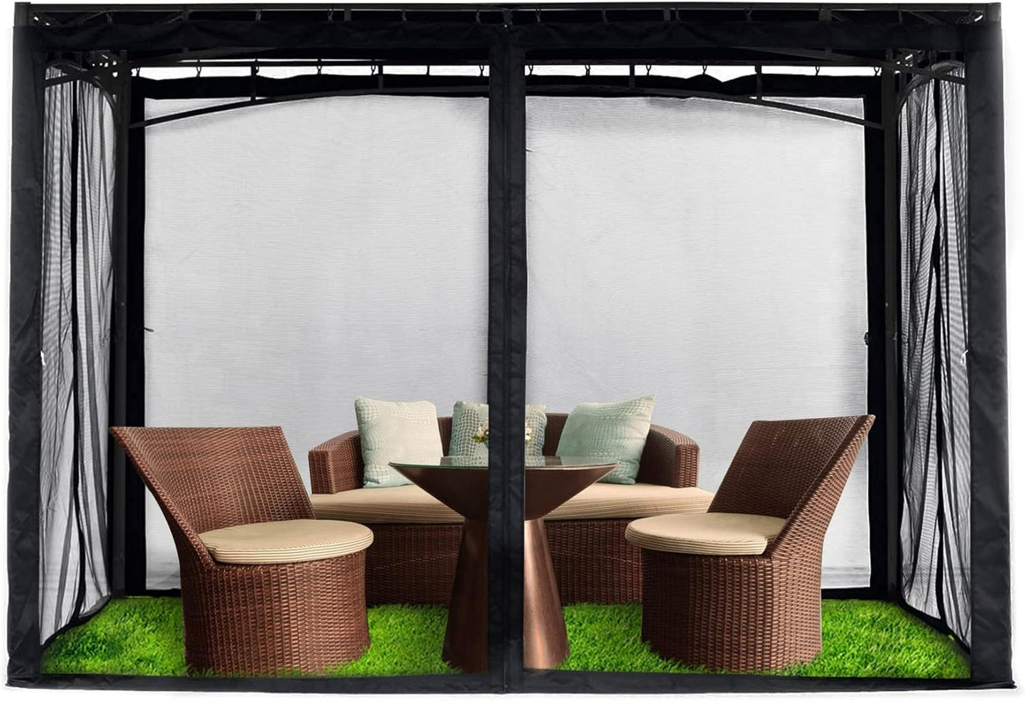 Mosquito Netting Outdoor Screen House Tent Screen Wall with Zipper for Camping, Patio, 10x 10 Gazebo and Tent (Black)