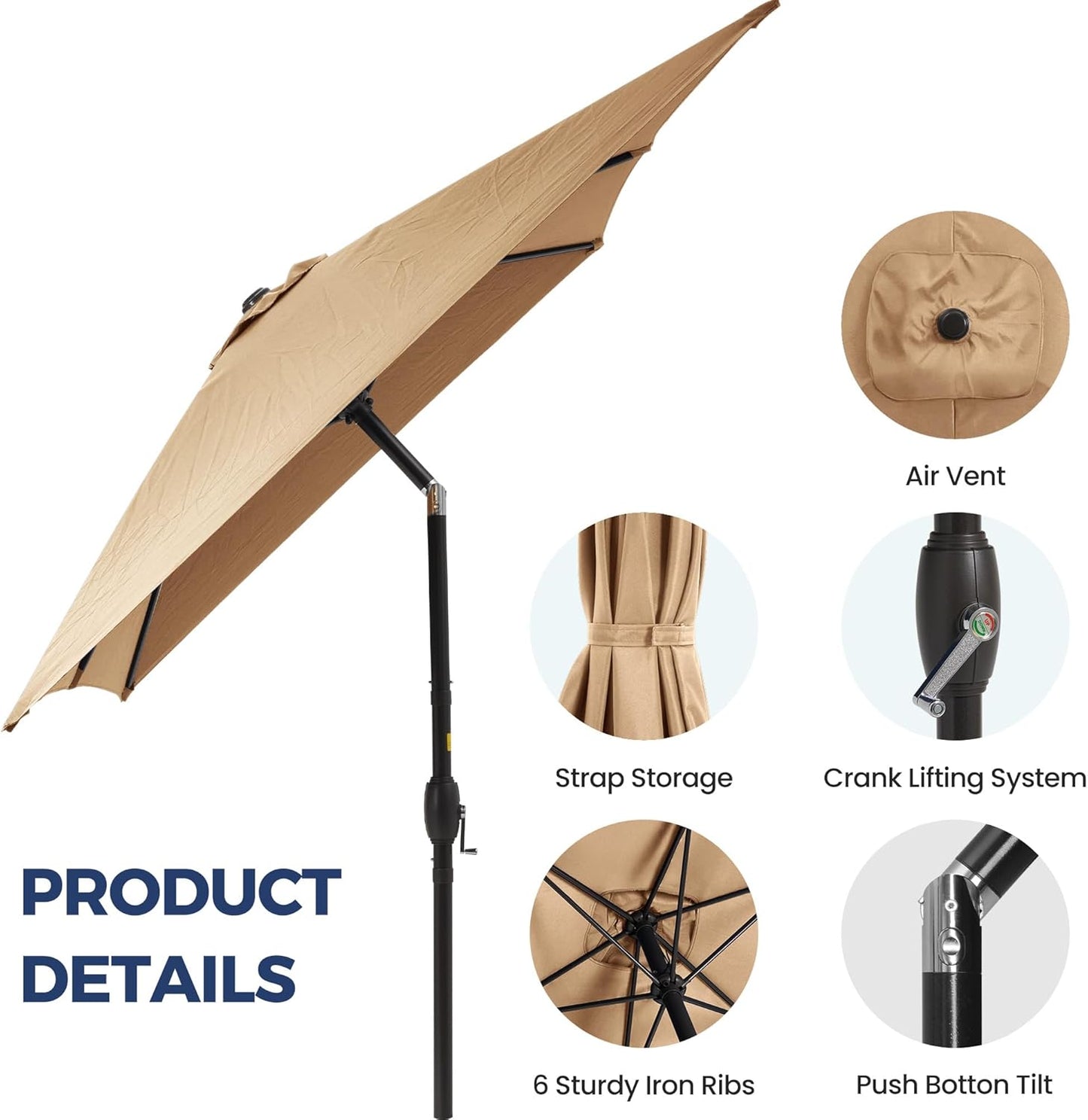 SUNVIVI OUTDOOR Patio Umbrella, 6.5' x 10' Rectangular Patio Umbrella, Metal Pole Square Outdoor Umbrella with Crank and Push Button Tilt, 6 Steel Ribs, Polyester Canopy