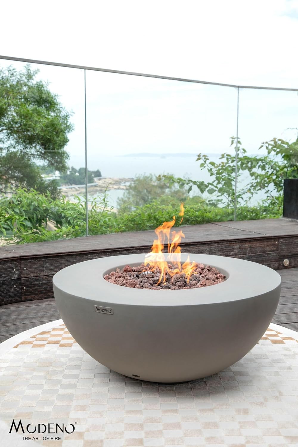 AMS Fireplace | Modeno | Roca | Firepit Table | Cover and Lava Rocks Included | (Fuel: Natural Gas - Light Gray)