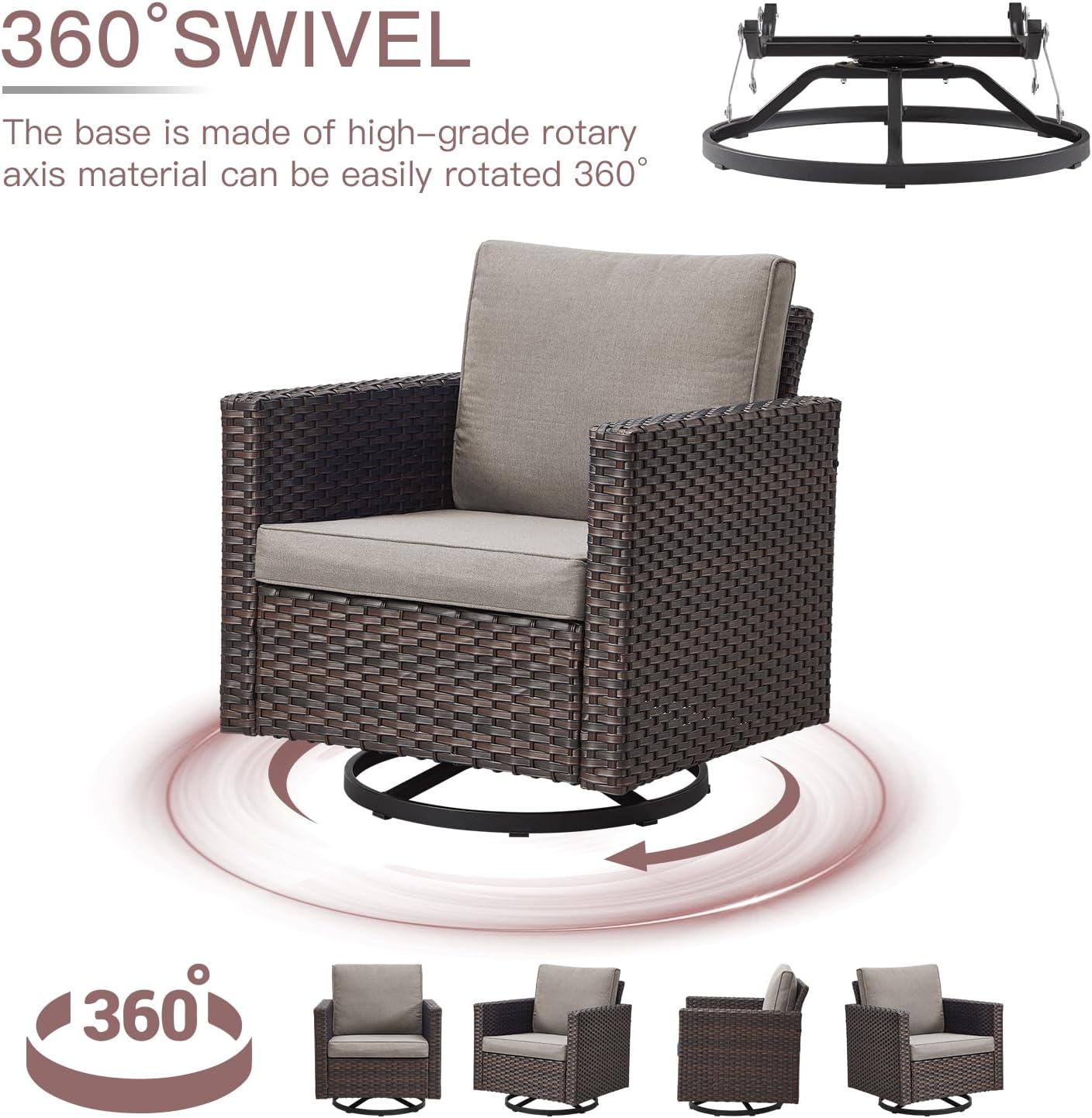 HUMMUH Outdoor Swivel Chairs,PE Wicker Patio Furniture Rocker Glider Chairs for Porch Balcony Deck Garden