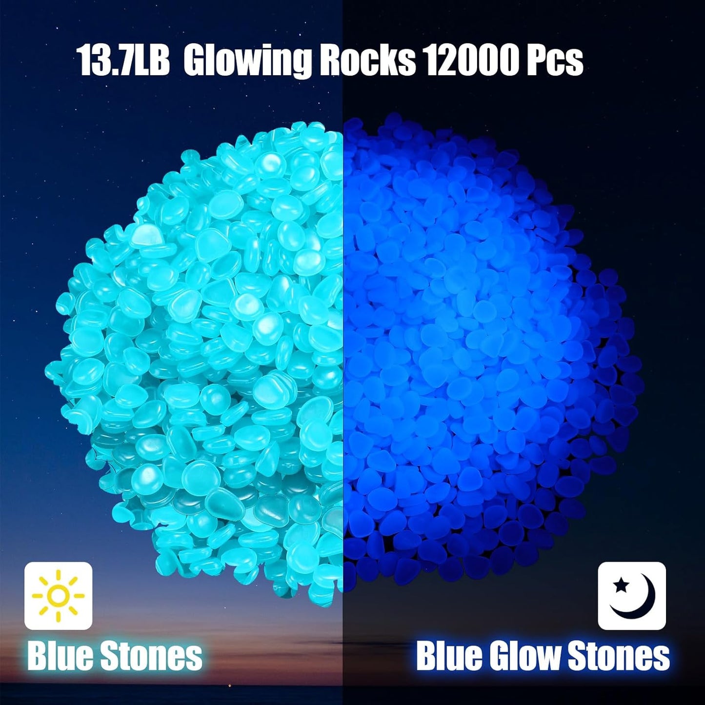 Sasylvia 12000 Pcs Glow in The Dark Rocks Glow in The Dark Stones Glowing Rocks for Garden Outdoor Glowing Fish Tank Pebbles Luminous Stone for Outdoor Yard Patio Aquarium Landscaping (Dark Blue)