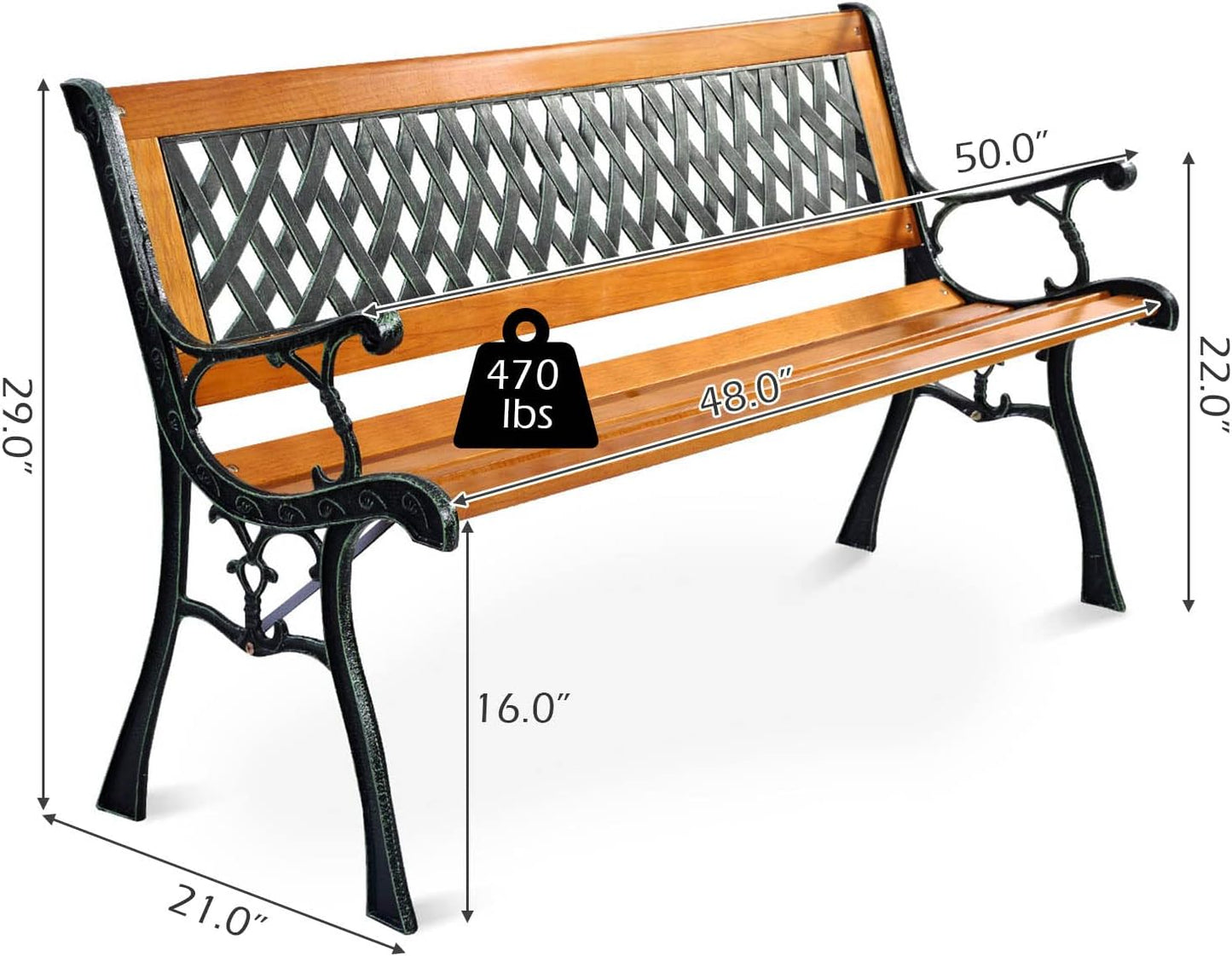 S AFSTAR Garden Bench, 2-3 Person Park Bench with Diamond Weaving Backrest, Pine Porch Bench, 470 LBS Bearing Capacity, Weather Proof Outdoor Bench for Backyard Deck Lawn Poolside