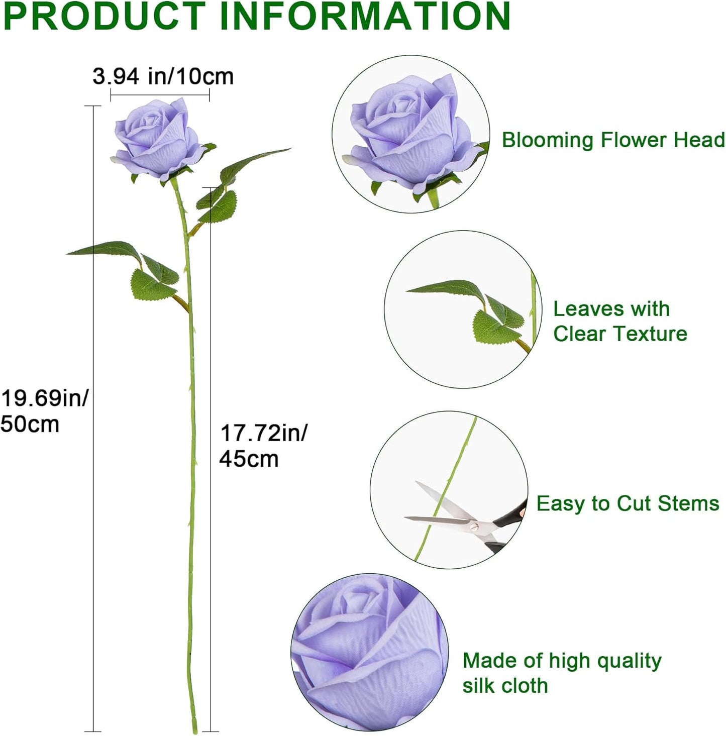 Fake Plants Roses Flowers Plastic Flowers Spring Decorations for Home Gifts for Gf Roses Artificial Flowers for Vase Fake Flowers Home Decor 19.6"(LPU & Pu Heart 50PCS)