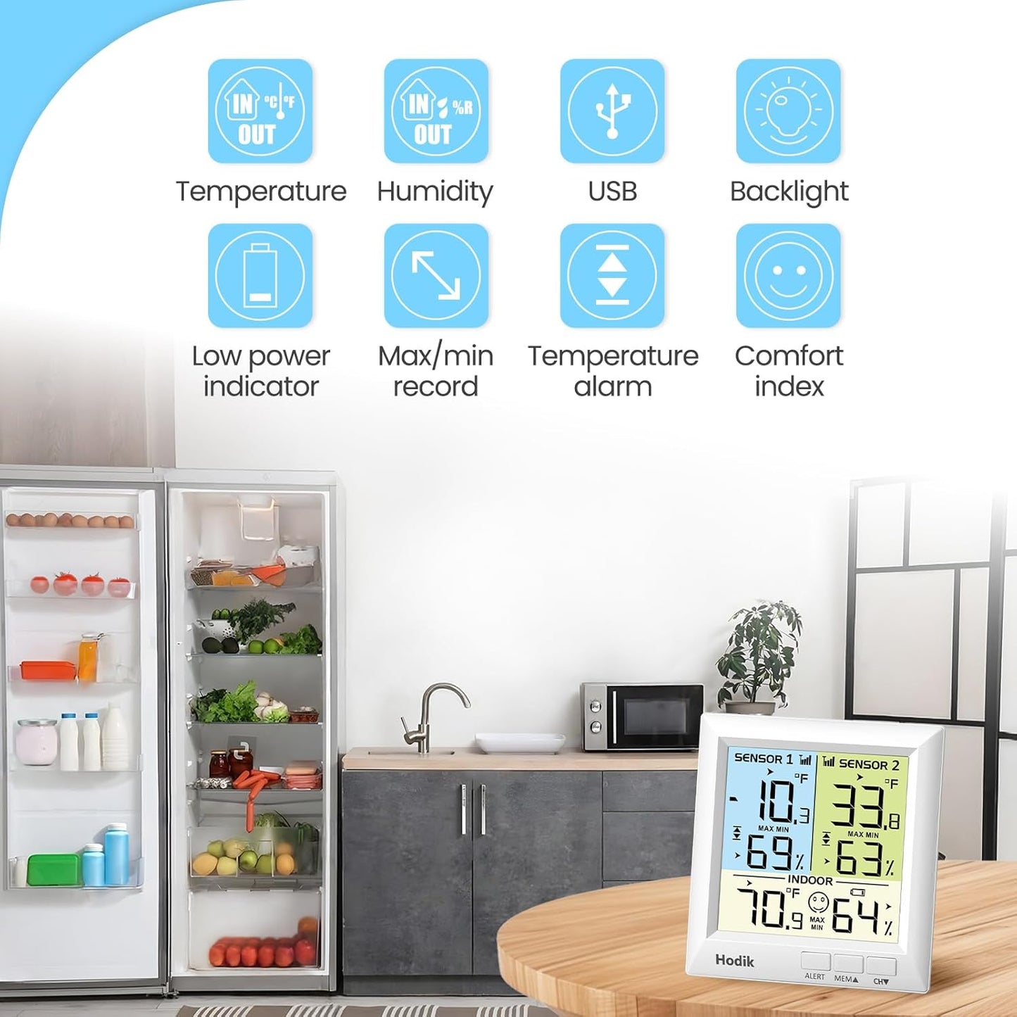 Wireless Freezer Thermometer with Alarm Refrigerator Thermometer, Fridge Freezer Alarm Thermometer Digital with 3 Adjustable Backlight and 330FT Remote Range for Kitchen Home Restaurant