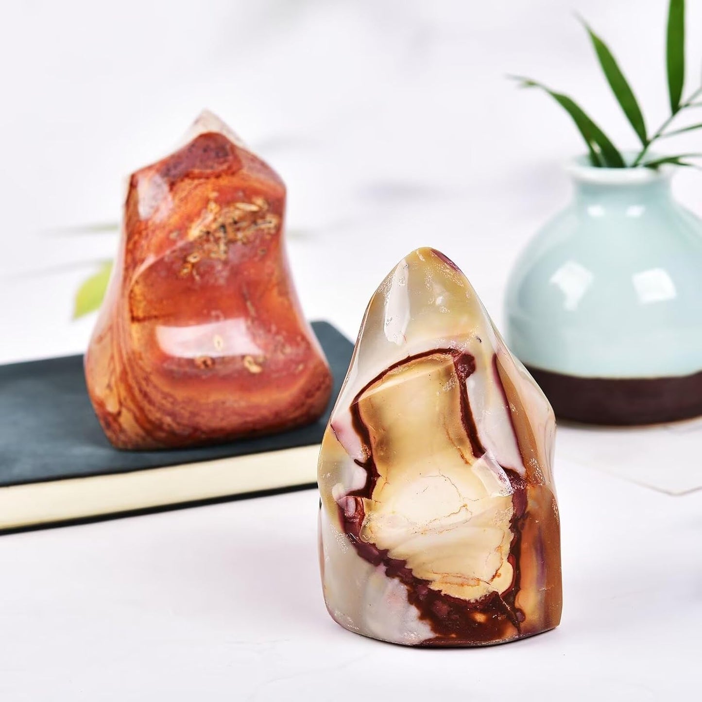 AMOYSTONE Polychrome Jasper Flame Shaped Stone Towers Obelisk Natural Healing Crystal Quartz Reiki Energy Decoration Home Office 1.0 Pound