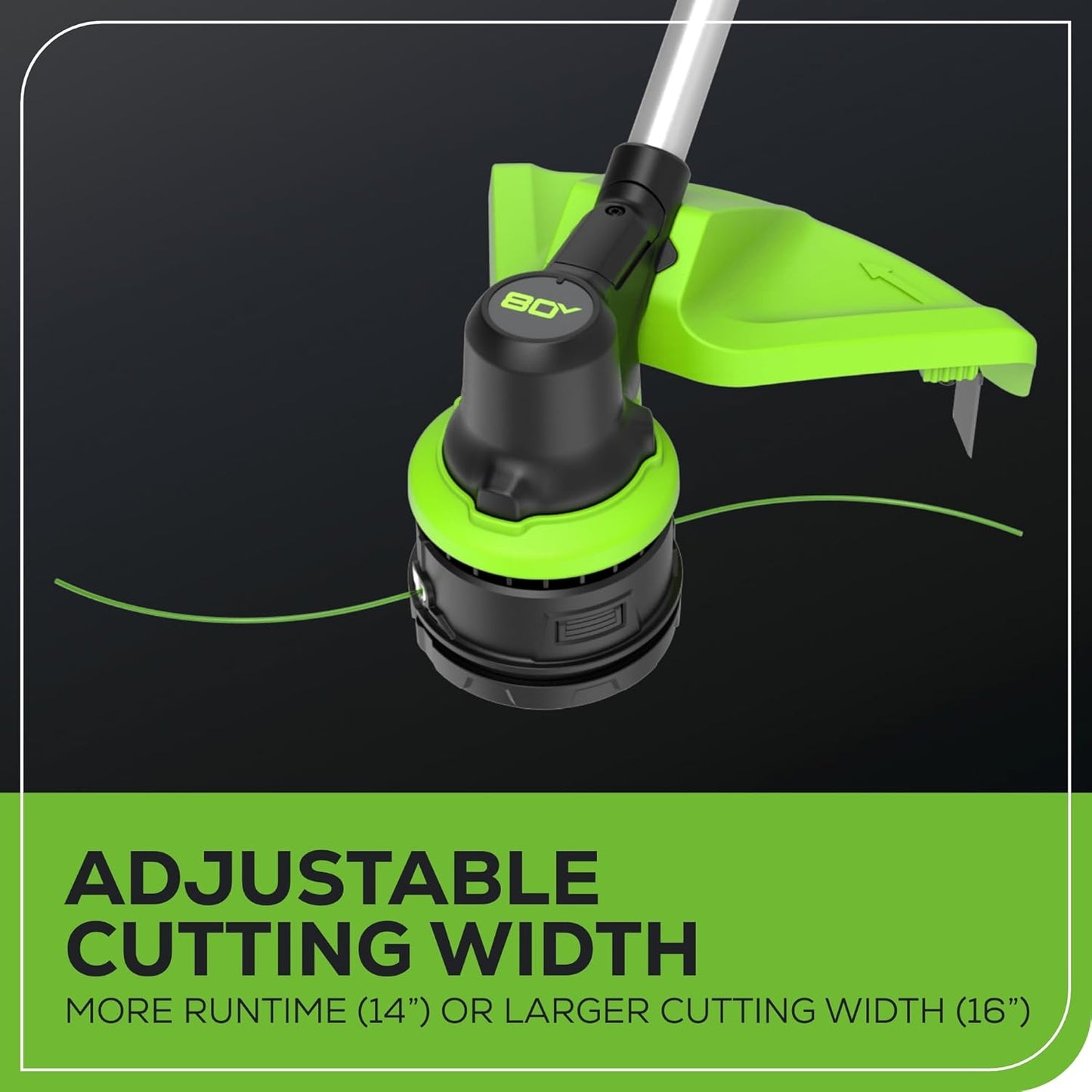 Greenworks 80V 16" Brushless Cordless String Trimmer, 2.0Ah Battery and Charger Included