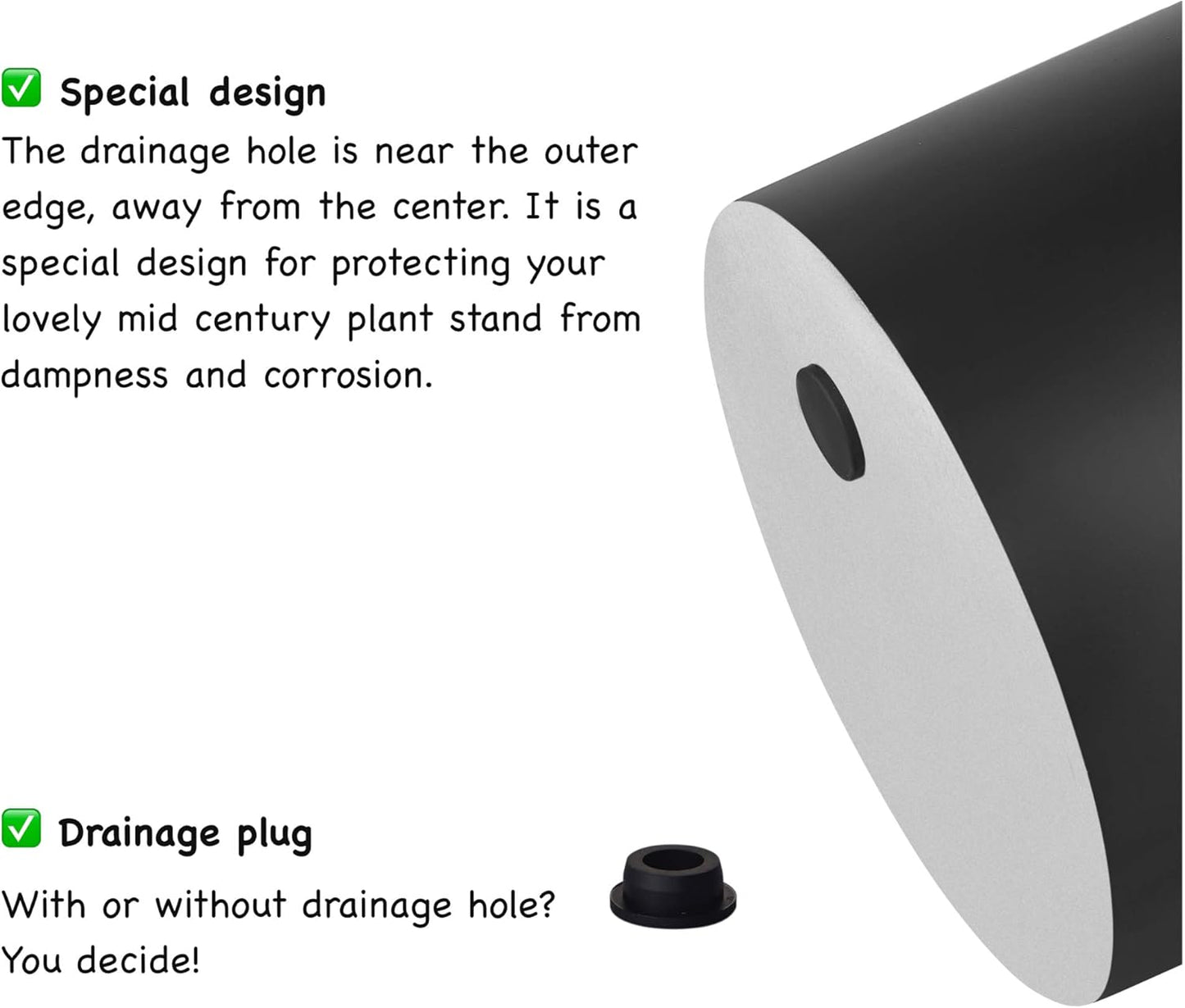FaithLand Plant Pot 8 inch - Perfectly Fits Mid-Century Modern Plant Stand - Drainage Plug - Matte Black