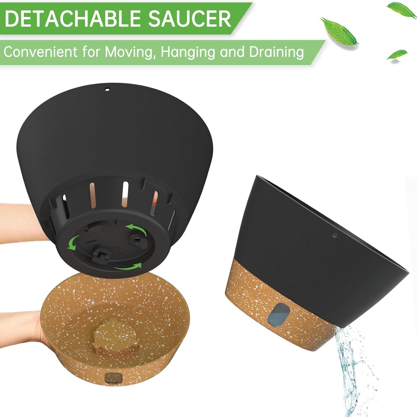 ZMTECH 8 Inch Hanging Planters for Indoor Plants, Hanging Baskets for Plants Outdoor with Visible Water Level, Hanging Flower Pots with Drainage Holes & Removable Tray(2 Pack, Gray)