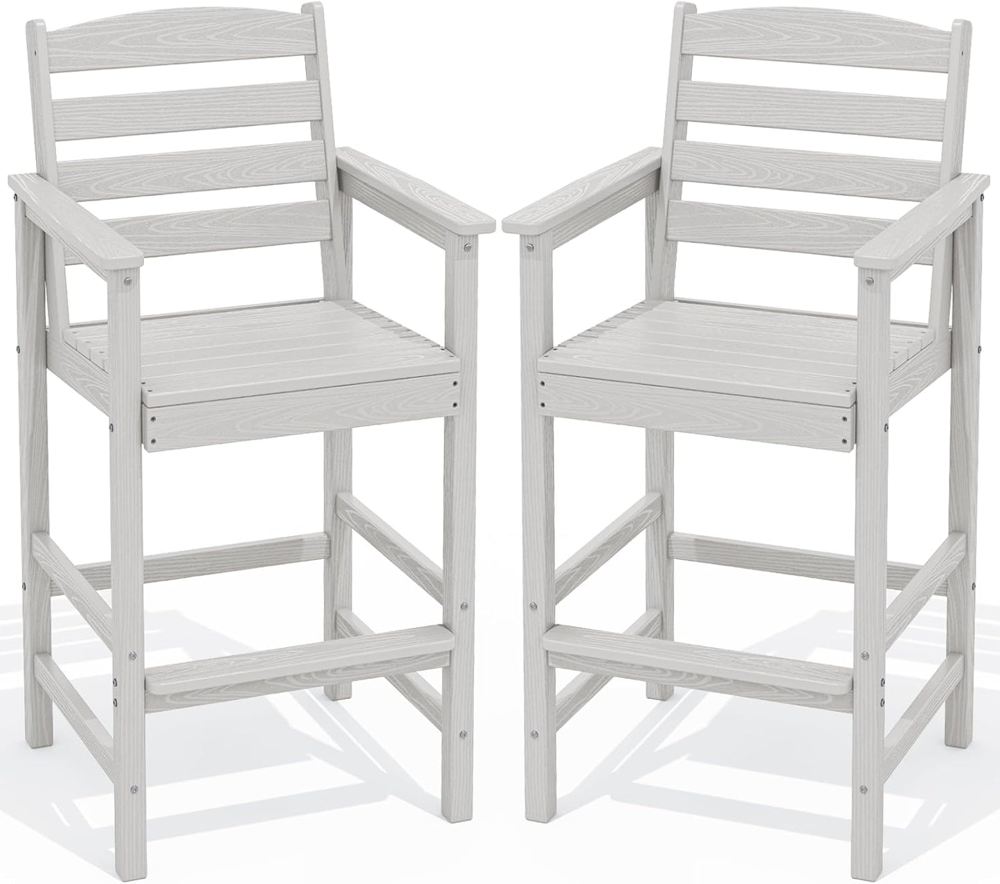 SERWALL Tall Adirondack Chairs Set of 2, Oversize Balcony Adirondack Chairs Set, Outdoor Bar Height Barstools Widened Chair Set for Bistro, Poolside, Garden, White
