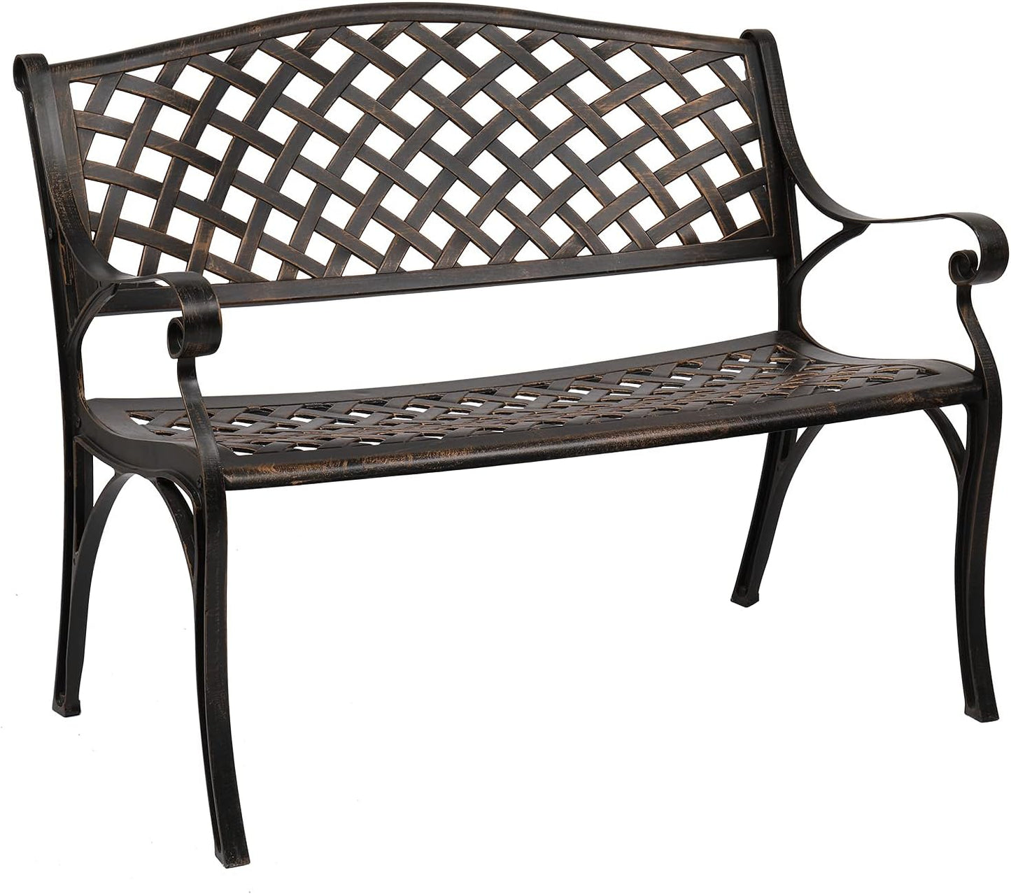 VINGLI 40.5" Patio Garden Bench,Anti- Rust Cast Iron Cast Aluminum Frame for Outdoor Path Yard Lawn Work Entryway Decor Deck (Brown)