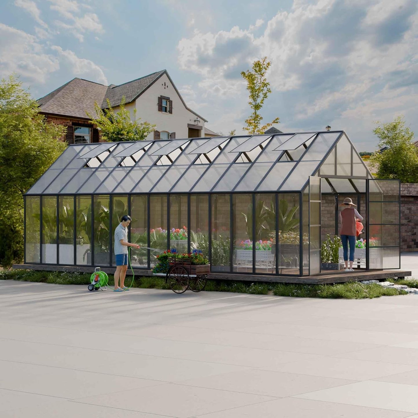 10'x10'x36' Snap-Together Greenhouse - Easy 3-Way Connectors, Heavy-Duty Aluminum Frame, Wind/Snow Resistant for Gardening/Urban Farming, Includes Sliding Door & Ventilation Windows